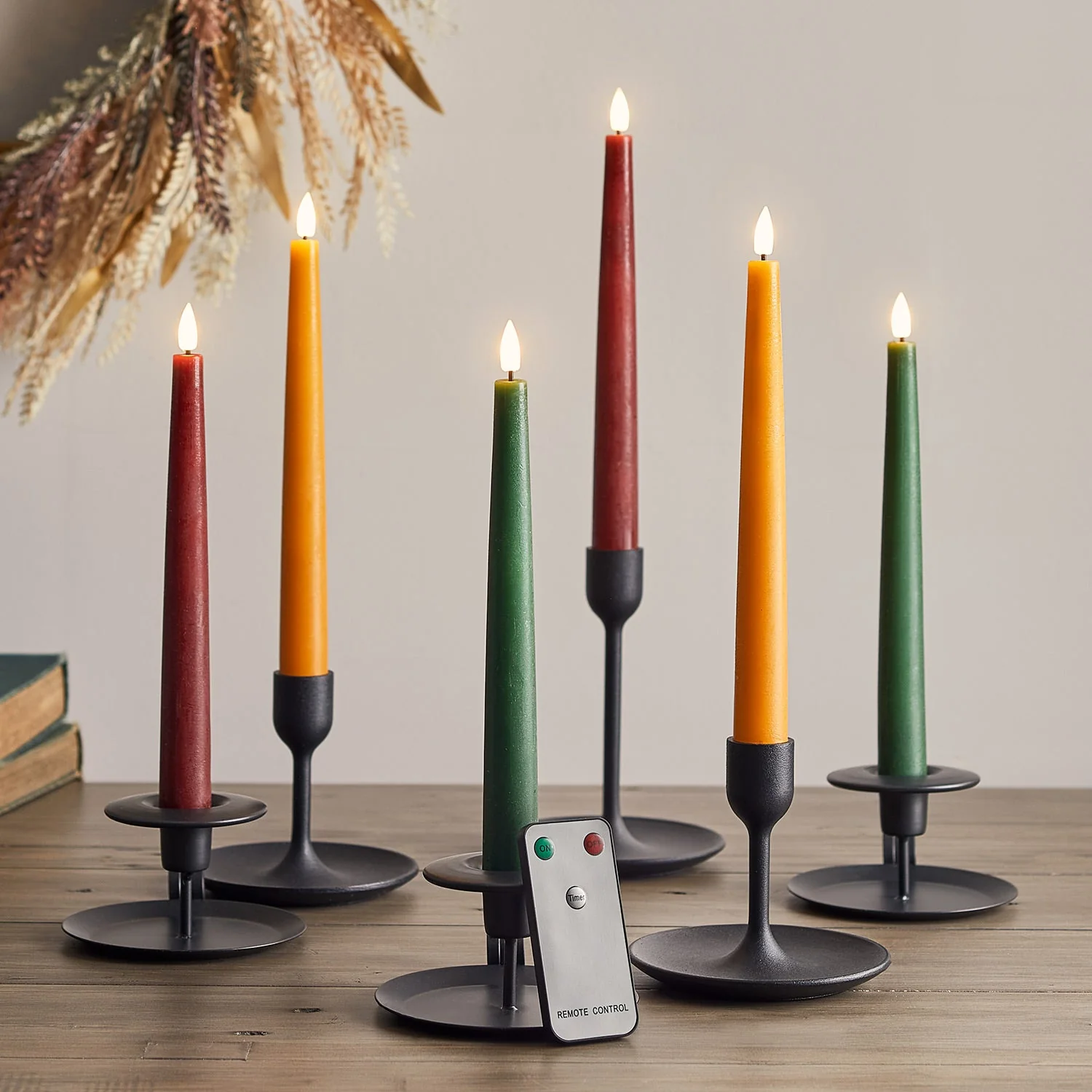 6 TruGlow® Autumnal Remote Controlled LED Taper Candles - Image 2