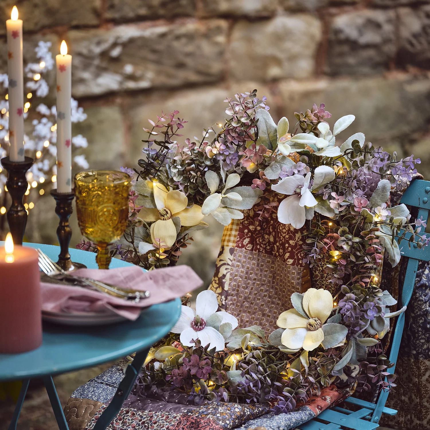 60cm Oversized Pre Lit Spring Flower Wreath - Image 3