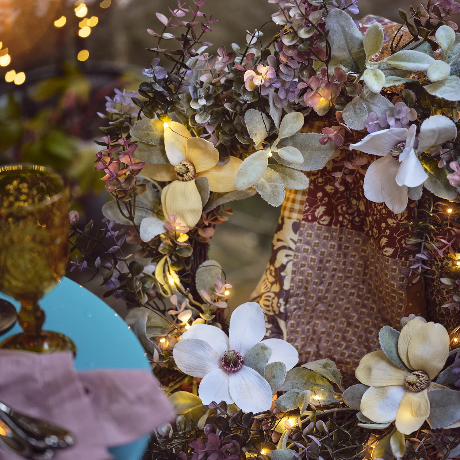 60cm Oversized Pre Lit Spring Flower Wreath - Image 4