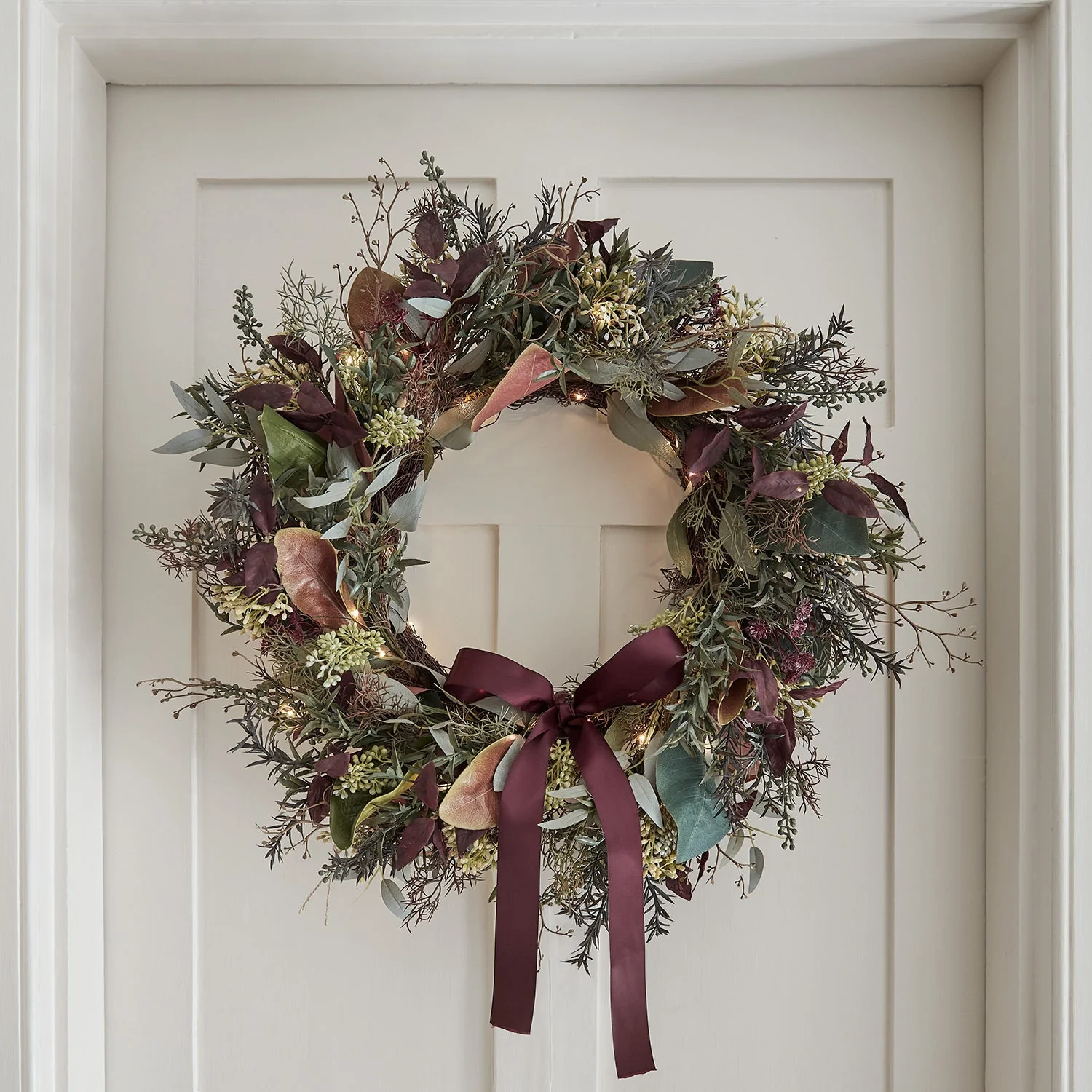 60cm Pre Lit Autumn Winter Wreath - Image 6