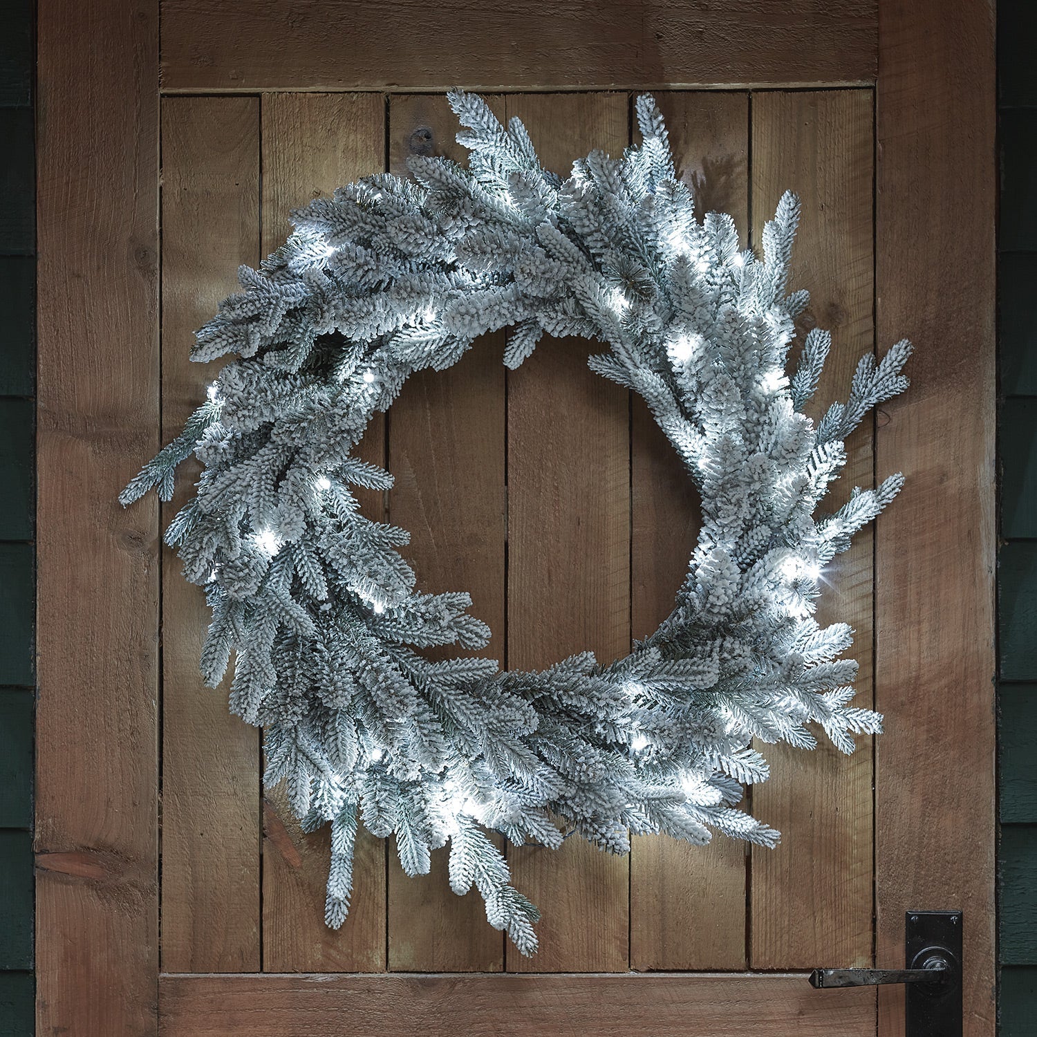 60cm Pre Lit Outdoor Snowy Christmas Wreath - Image 3