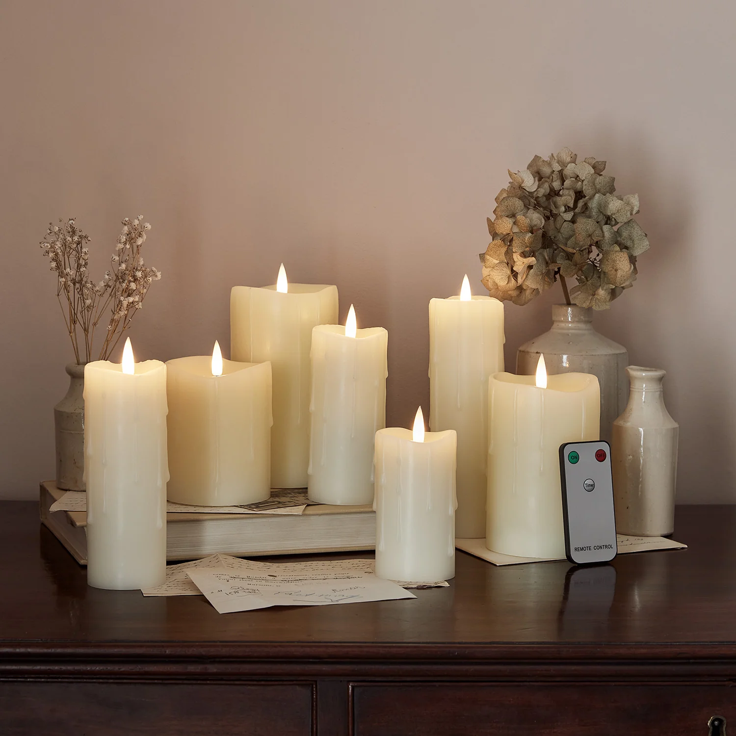 7 TruGlow® Ivory Dripping Wax LED Candles with Remote Control - Image 2