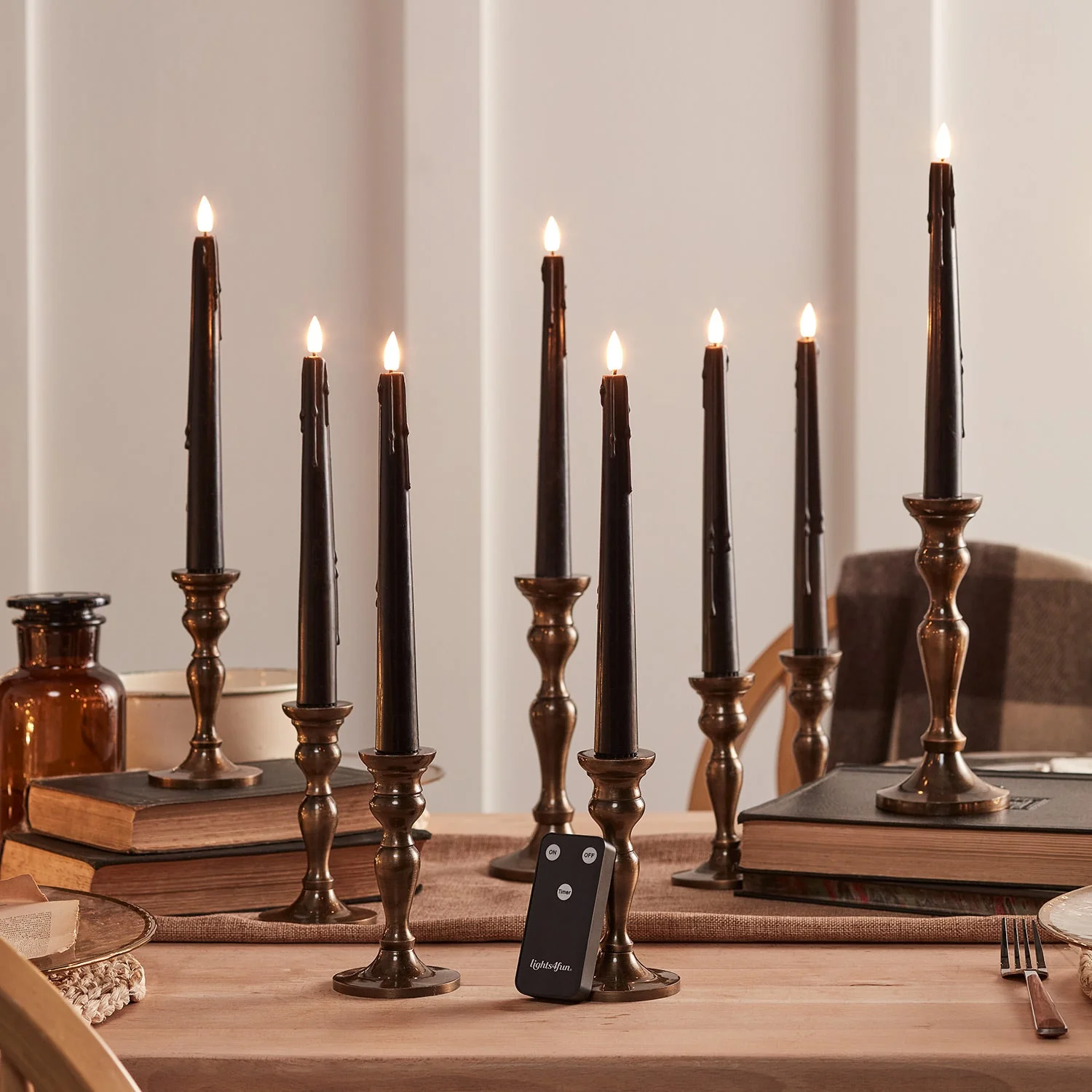 8 TruGlow® Black Dripping Wax LED Taper Candles With Remote Control - Image 2