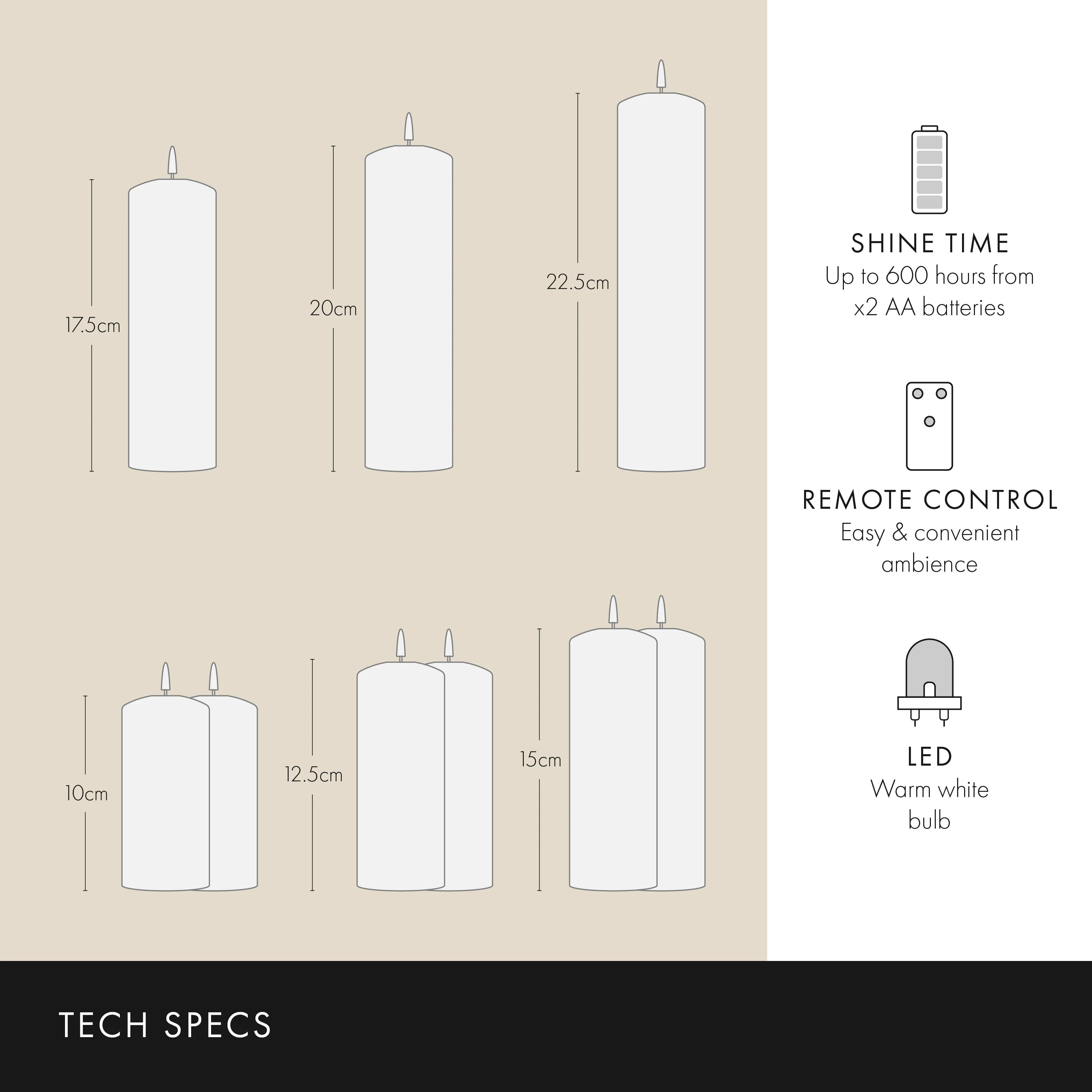 9  TruGlow® Ivory LED Slim Pillar Candles With Remote Control - Image 12