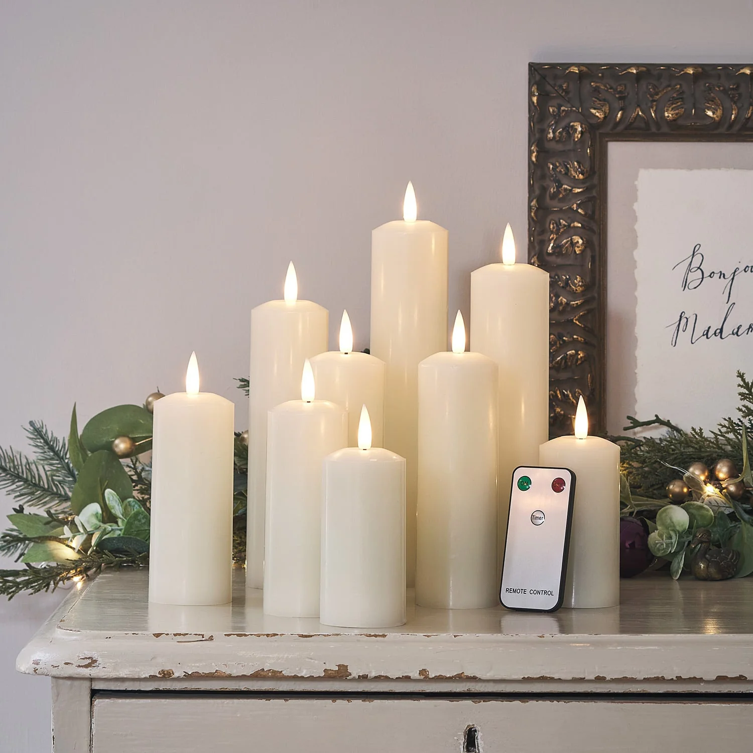 9  TruGlow® Ivory LED Slim Pillar Candles With Remote Control - Image 4