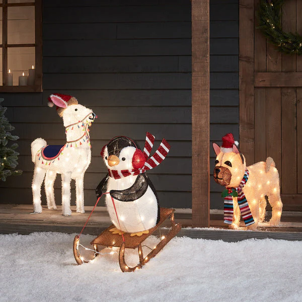 Alpaca, Sledging Penguin & French Bulldog Christmas Figures - Image 4