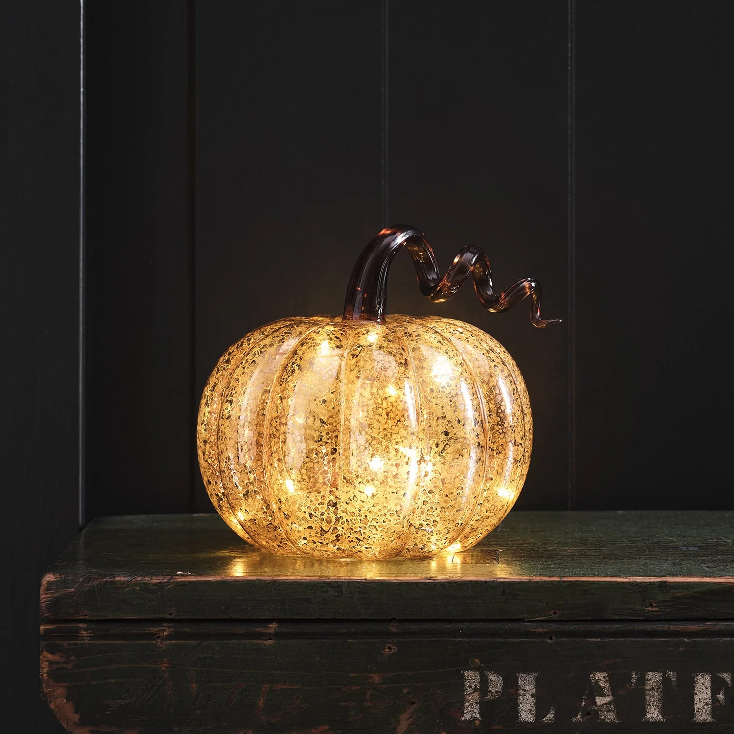 Amber Mercury Glass Light Up Pumpkin Decoration - Image 3