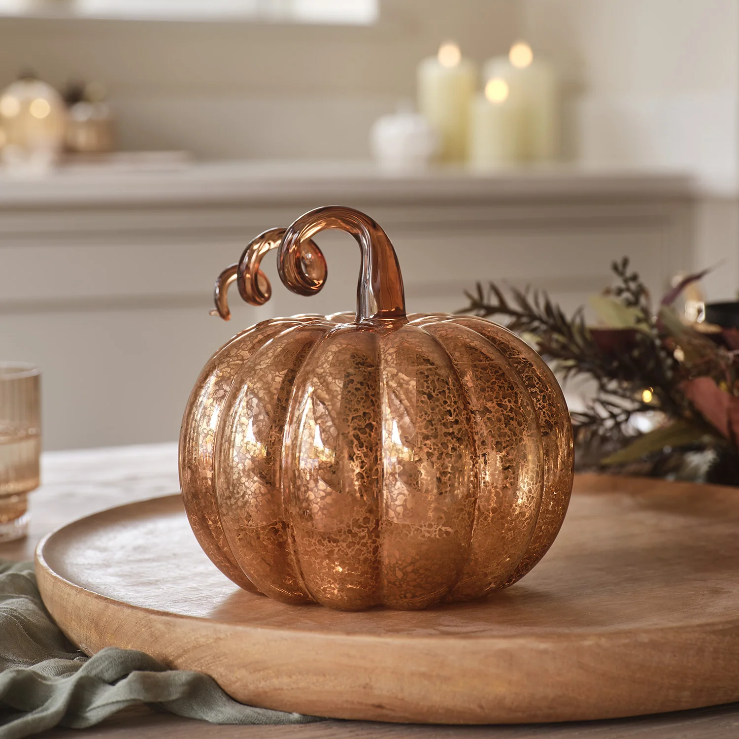 Amber Mercury Glass Light Up Pumpkin Decoration - Image 6