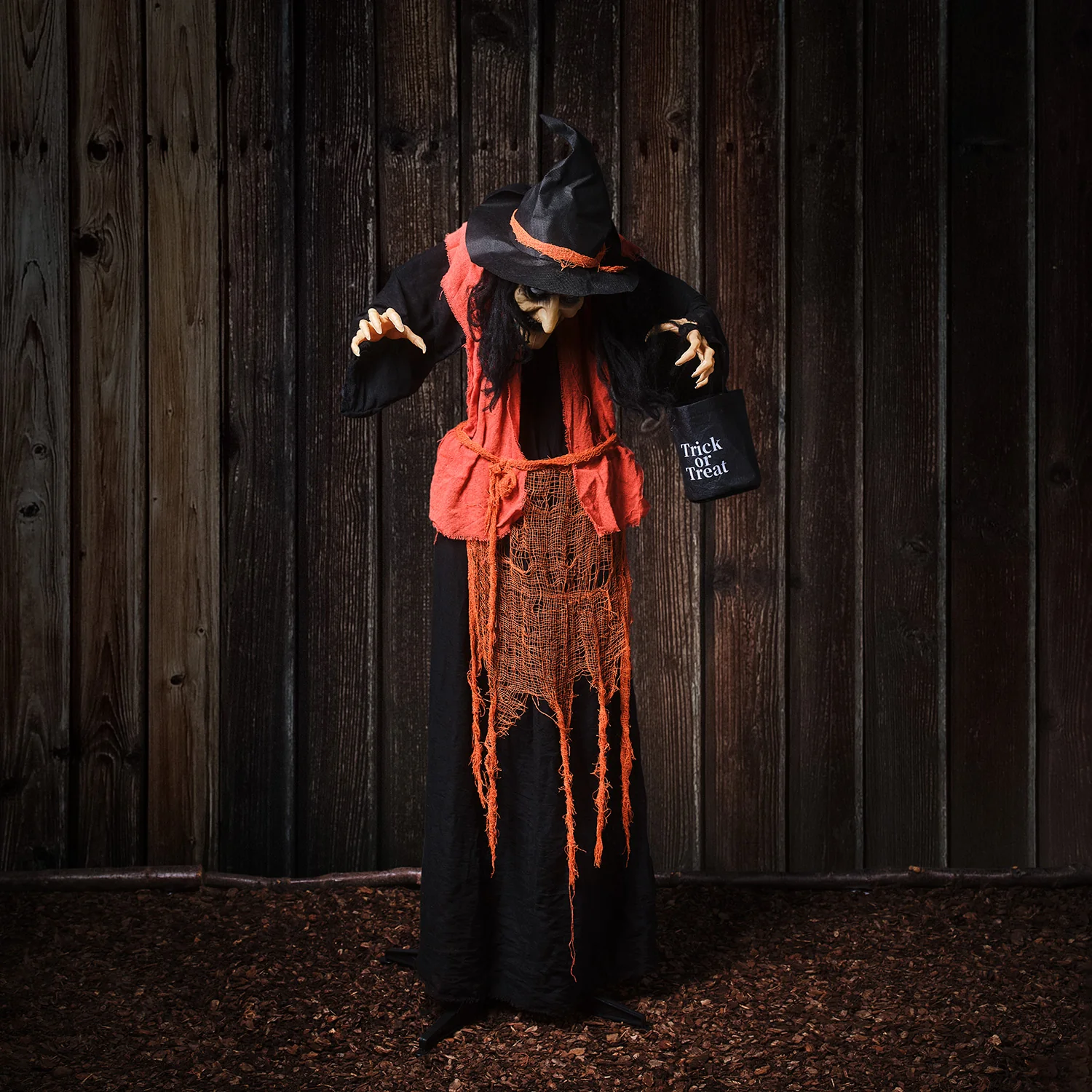 1.6m Animated Witch with Candy Bag Halloween Decoration - Image 3