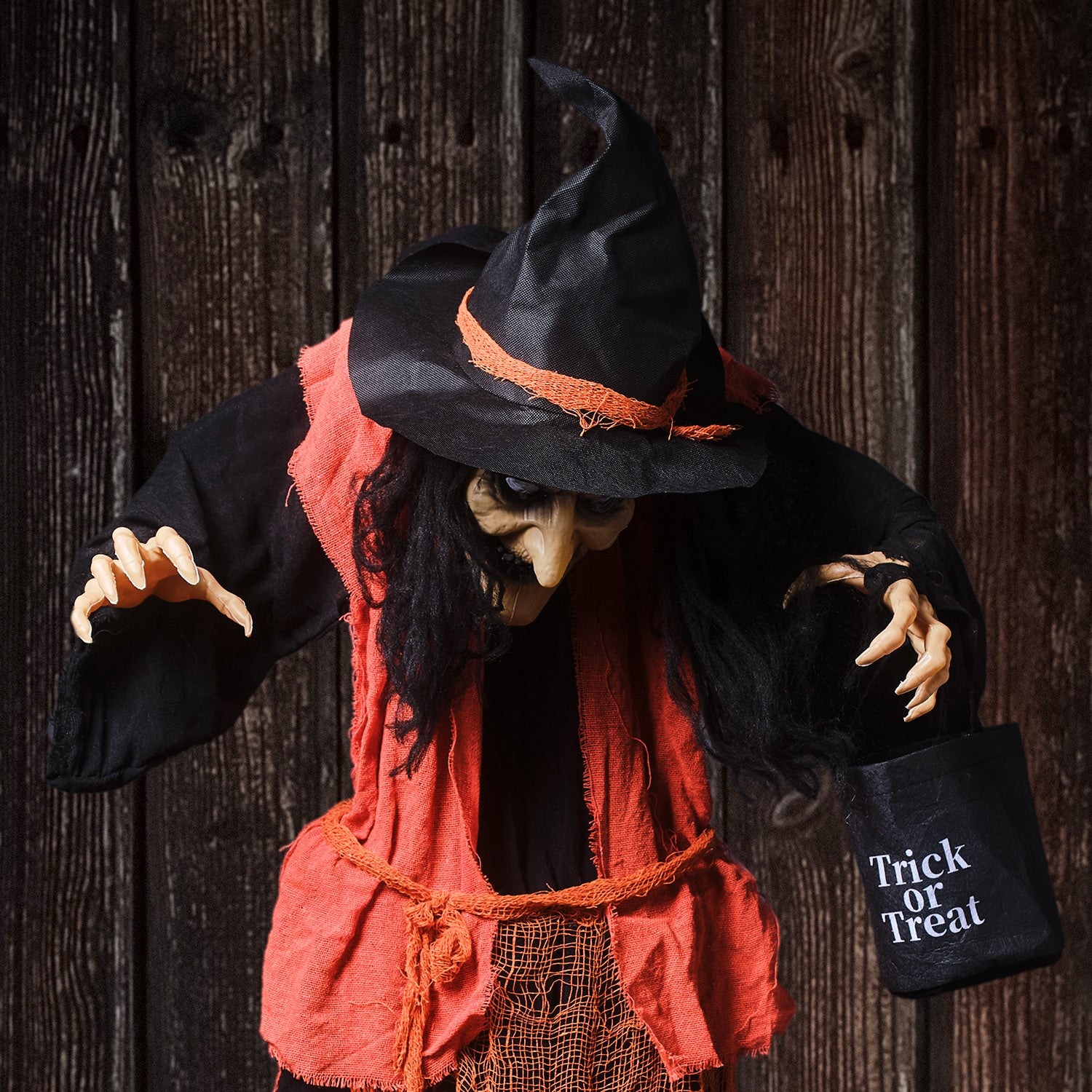 1.6m Animated Witch with Candy Bag Halloween Decoration - Image 4