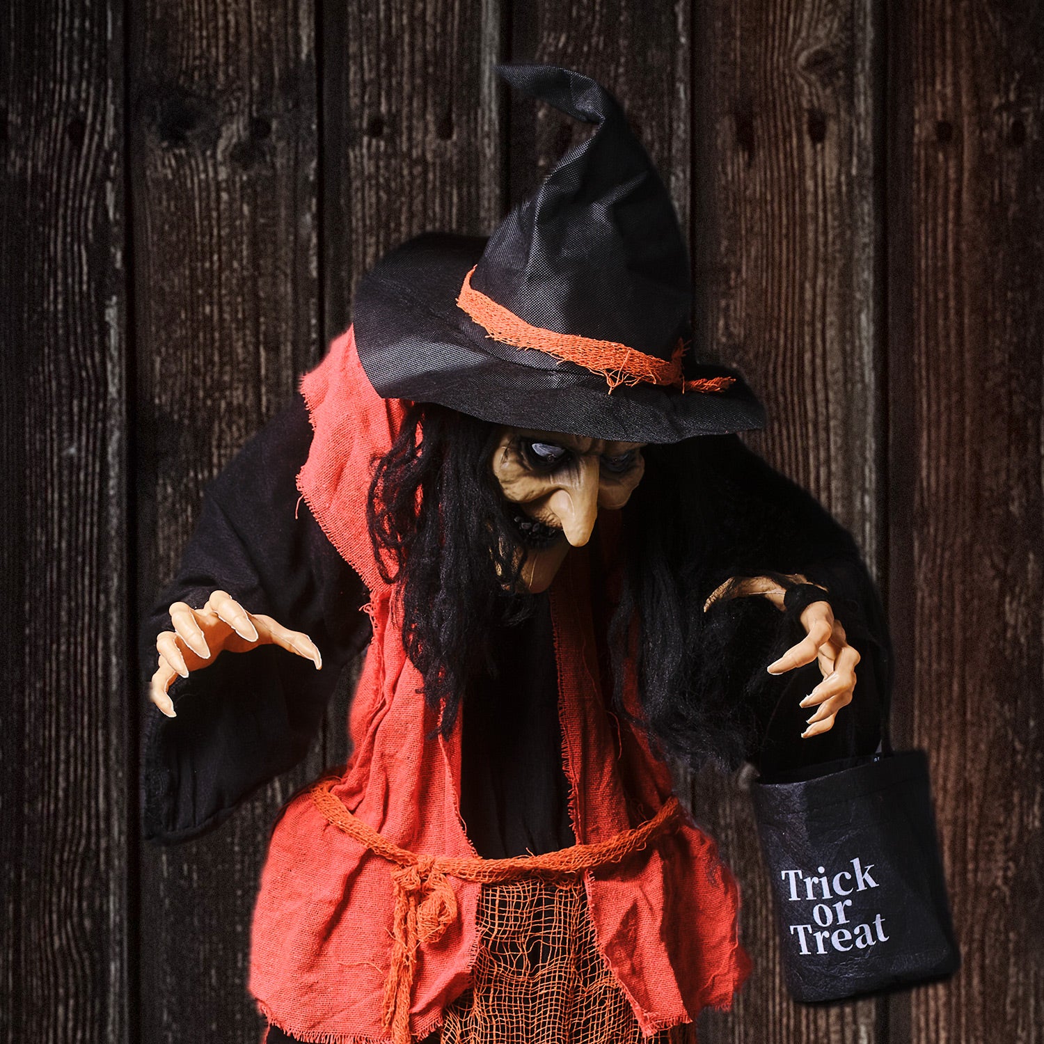 1.6m Animated Witch with Candy Bag Halloween Decoration - Image 6