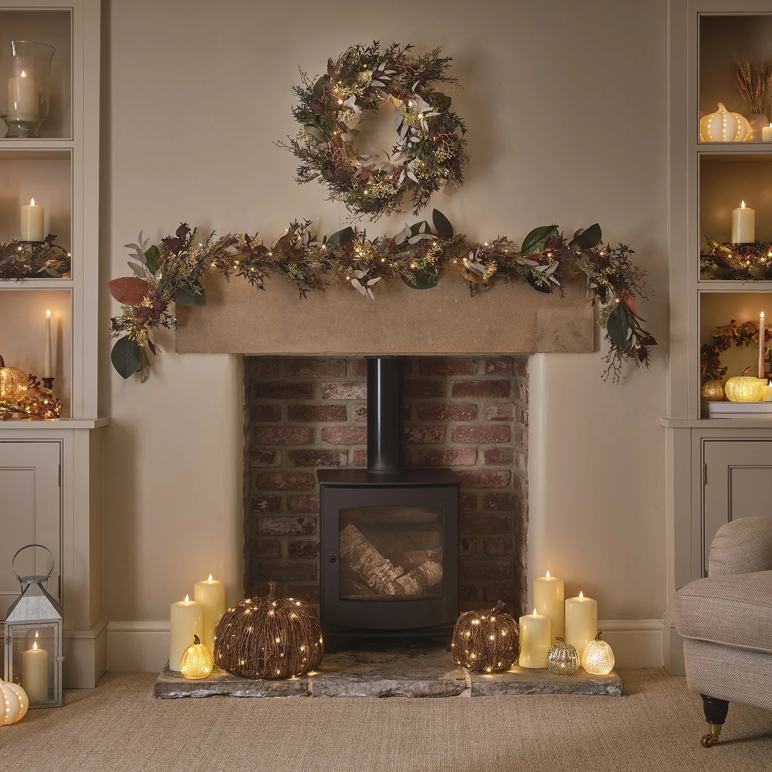 2m Pre Lit Autumn Winter Garland - Image 5