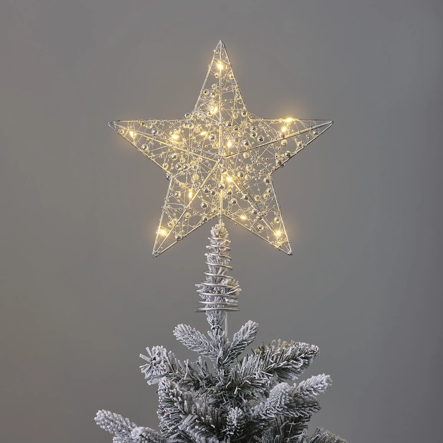 Beaded Silver Star Micro LED Christmas Tree Topper - Image 4