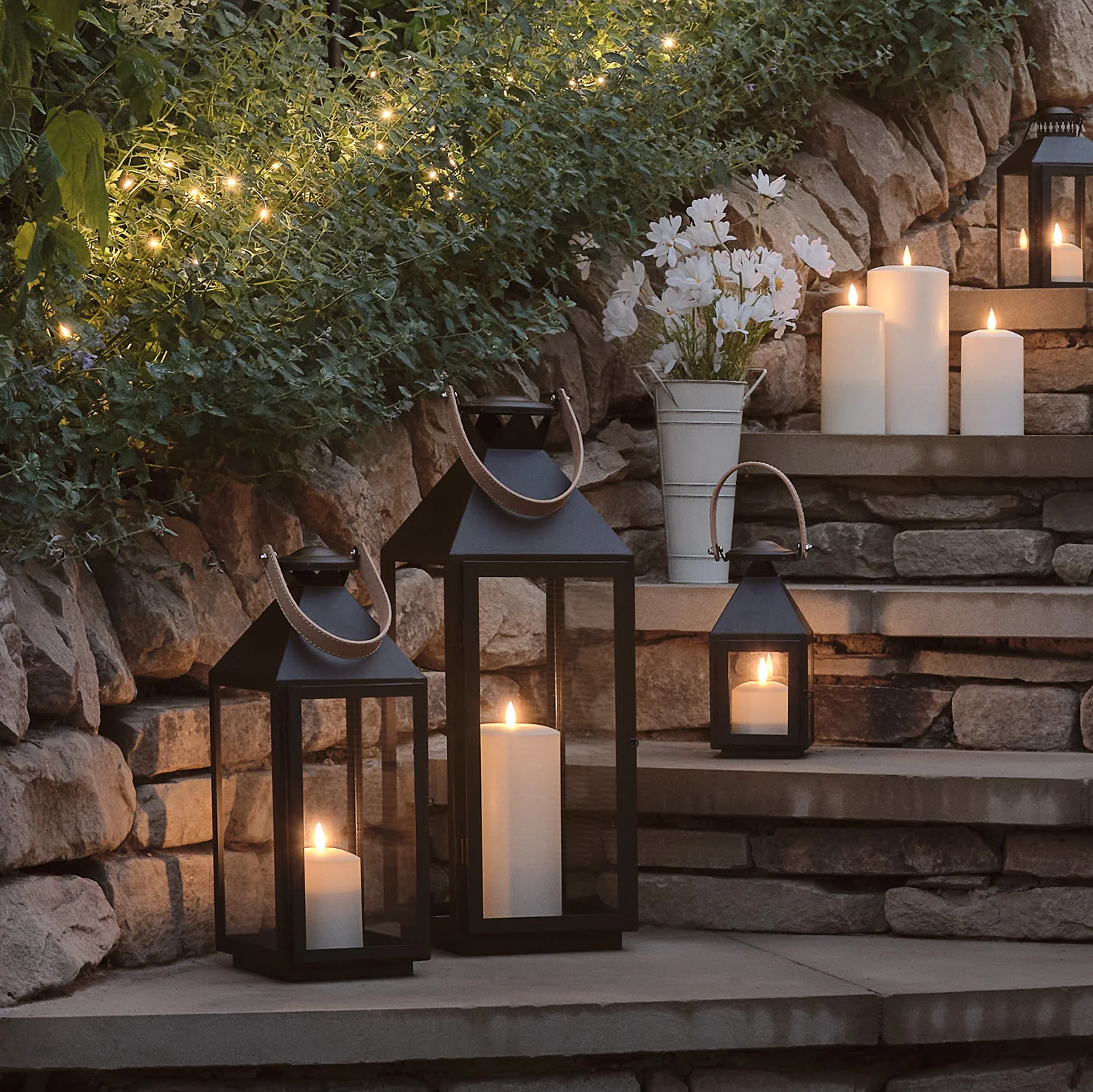 Brixham Leather Handle Lantern Trio with TruGlow® Candles - Image 2