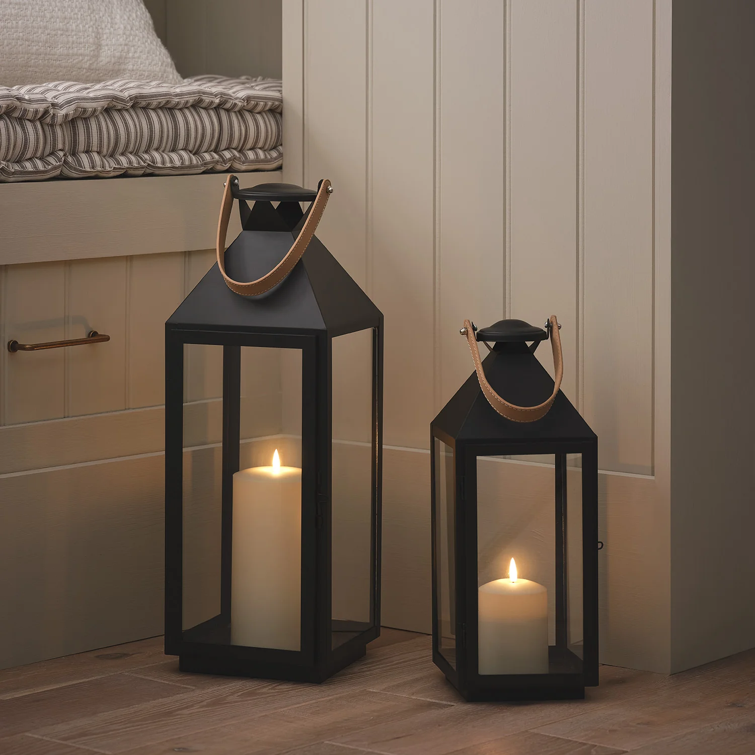 Brixham Leather Handle Lantern Trio with TruGlow® Candles - Image 3