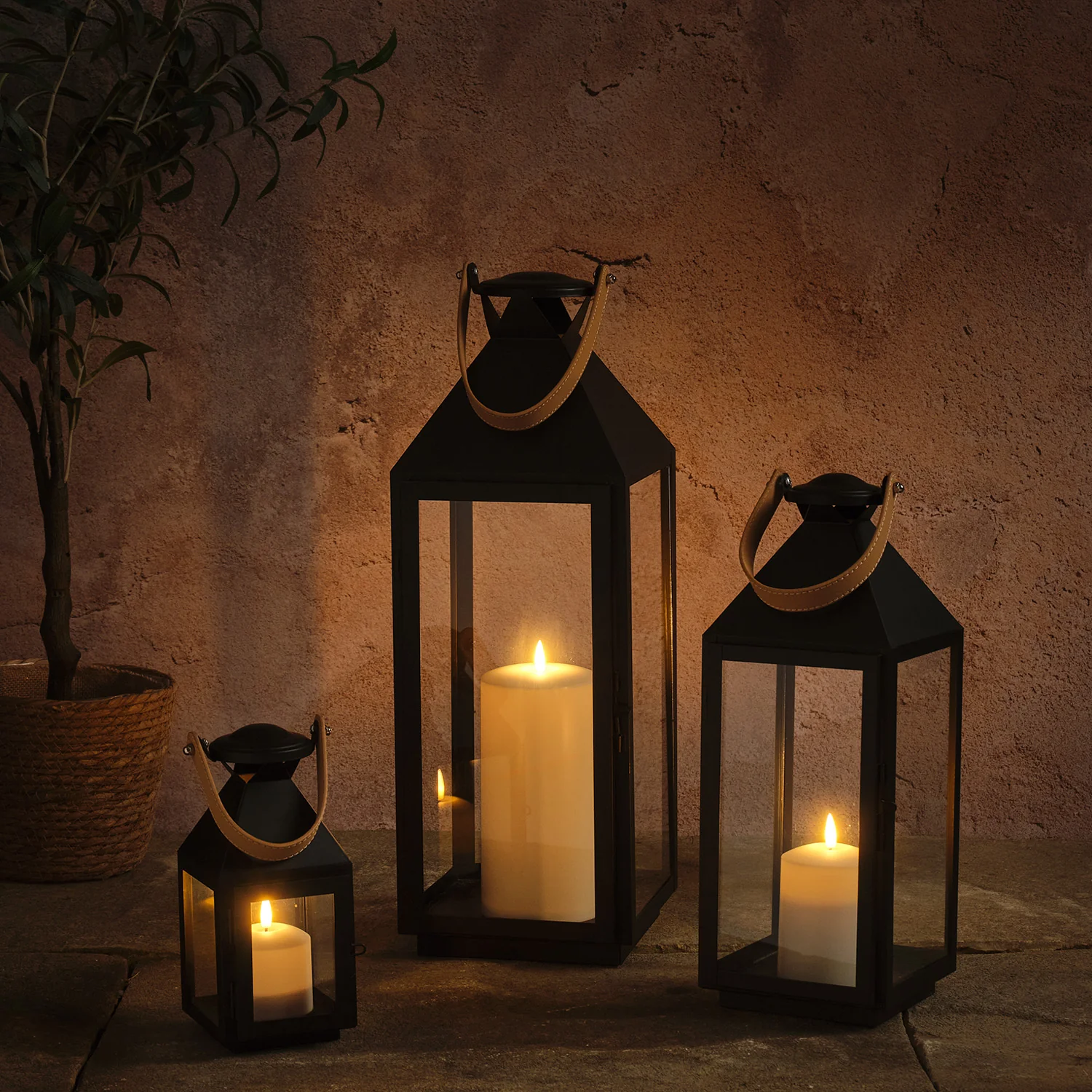 Brixham Leather Handle Lantern Trio with TruGlow® Candles - Image 9