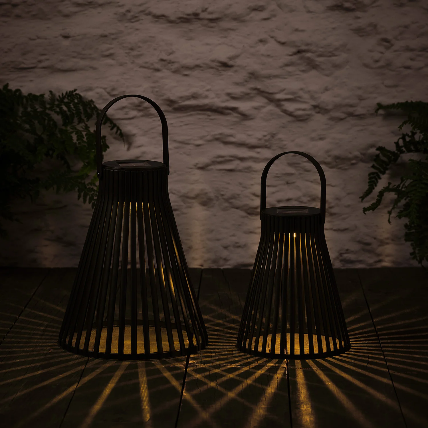 Black Slatted Solar Lantern Duo - Image 2