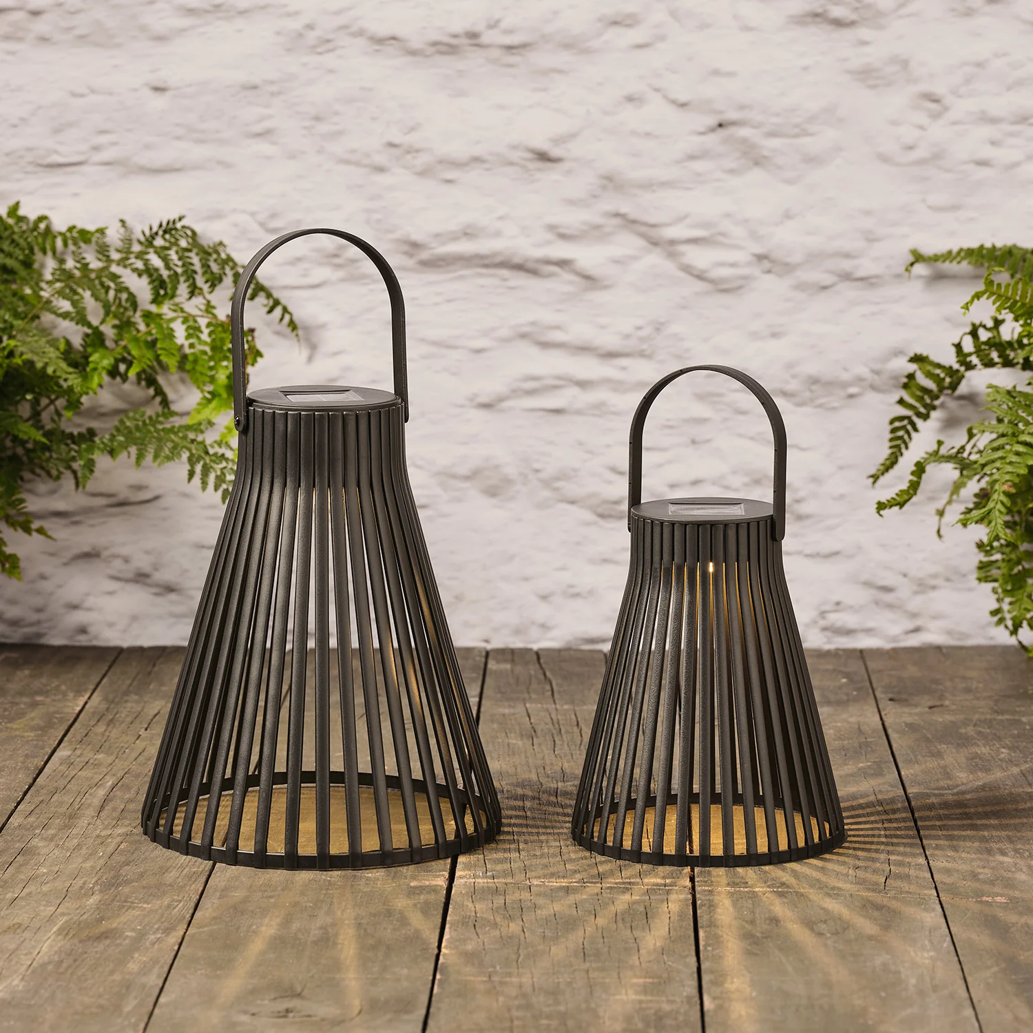 Black Slatted Solar Lantern Duo - Image 3