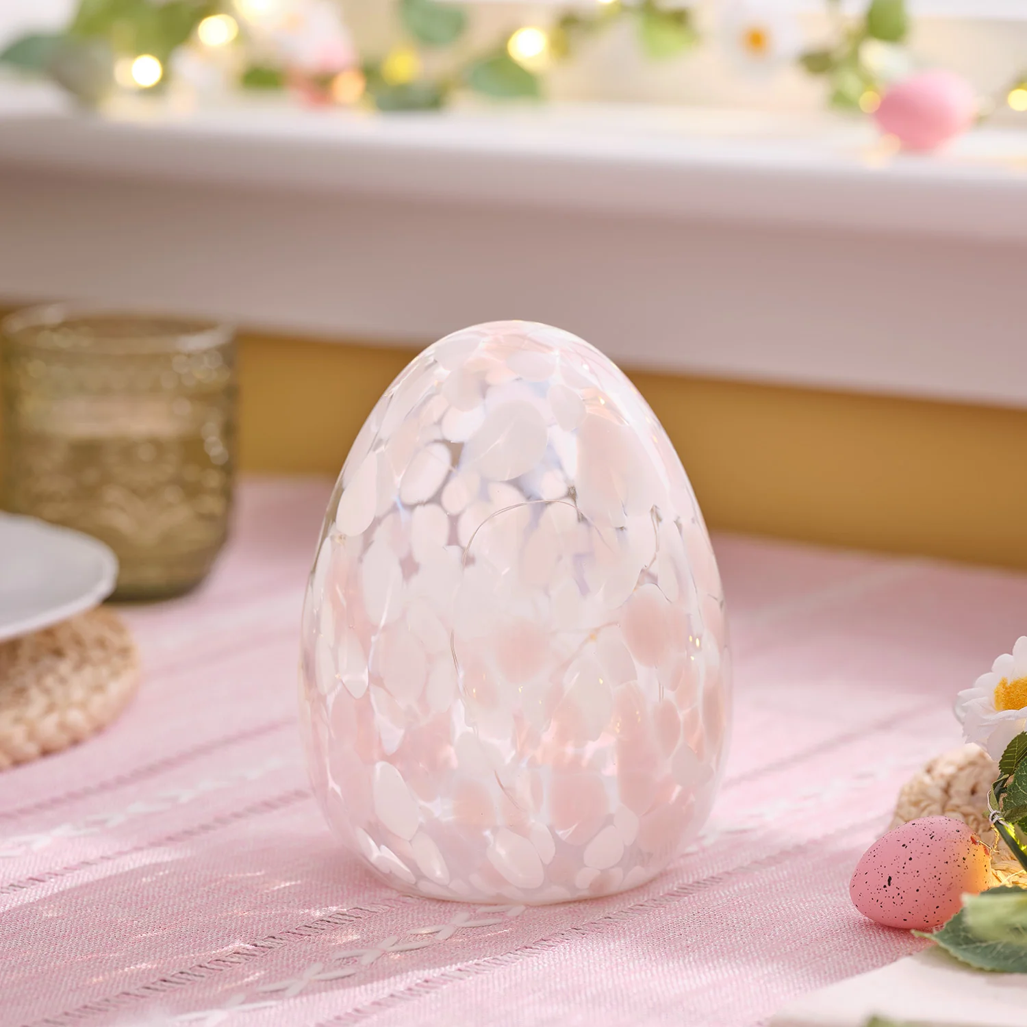 Blush Pink Confetti Glass Easter Egg Light - Image 2