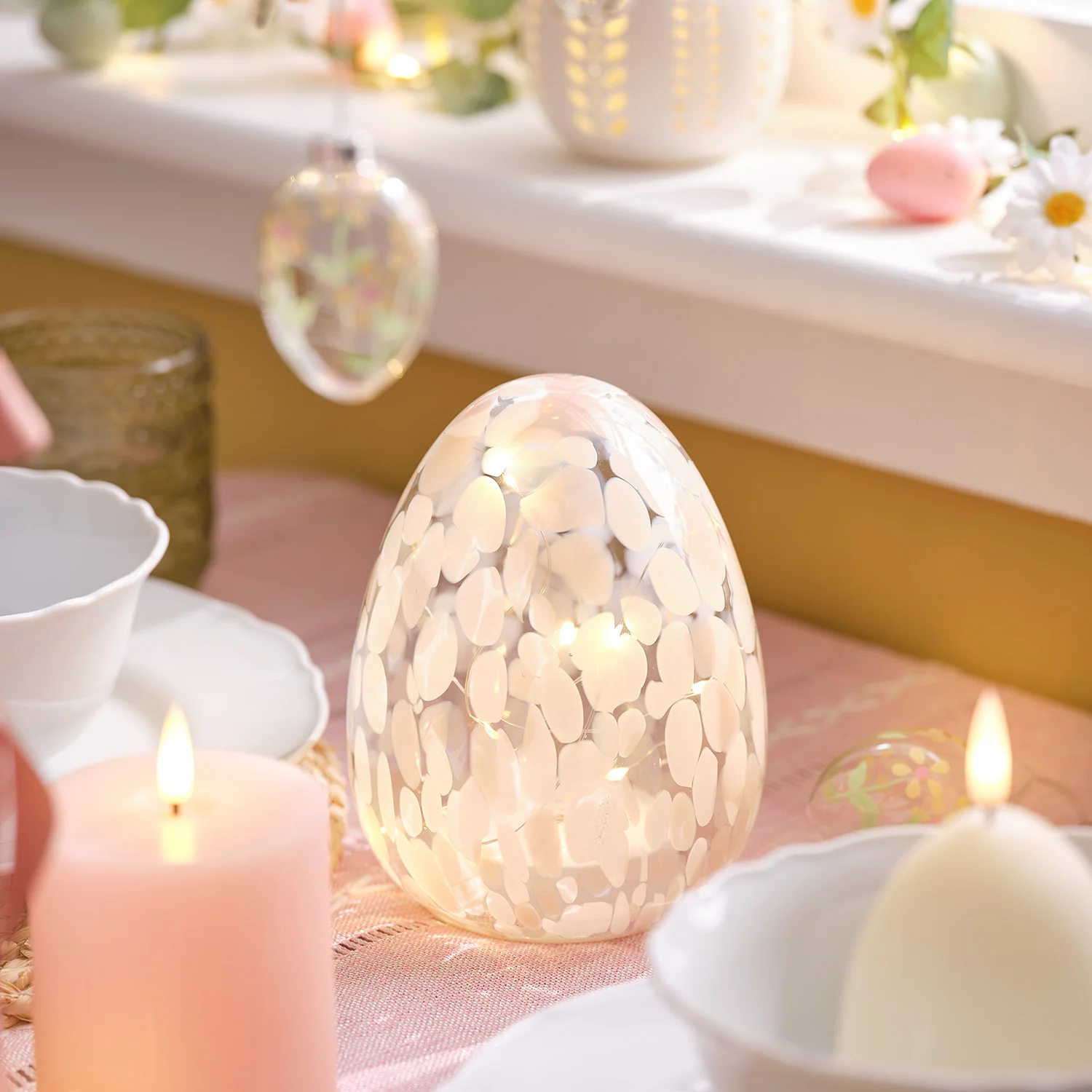 Blush Pink Confetti Glass Easter Egg Light - Image 5
