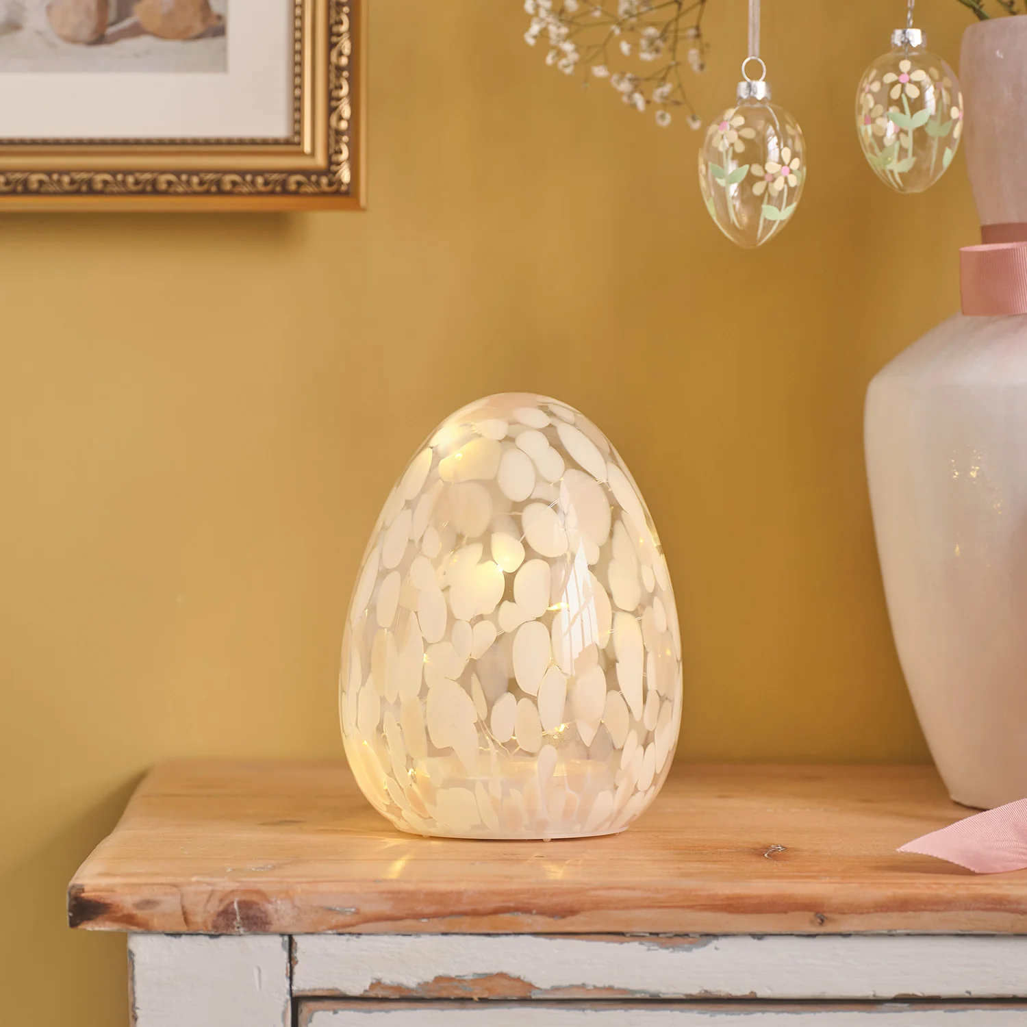 Blush Pink Confetti Glass Easter Egg Light - Image 6