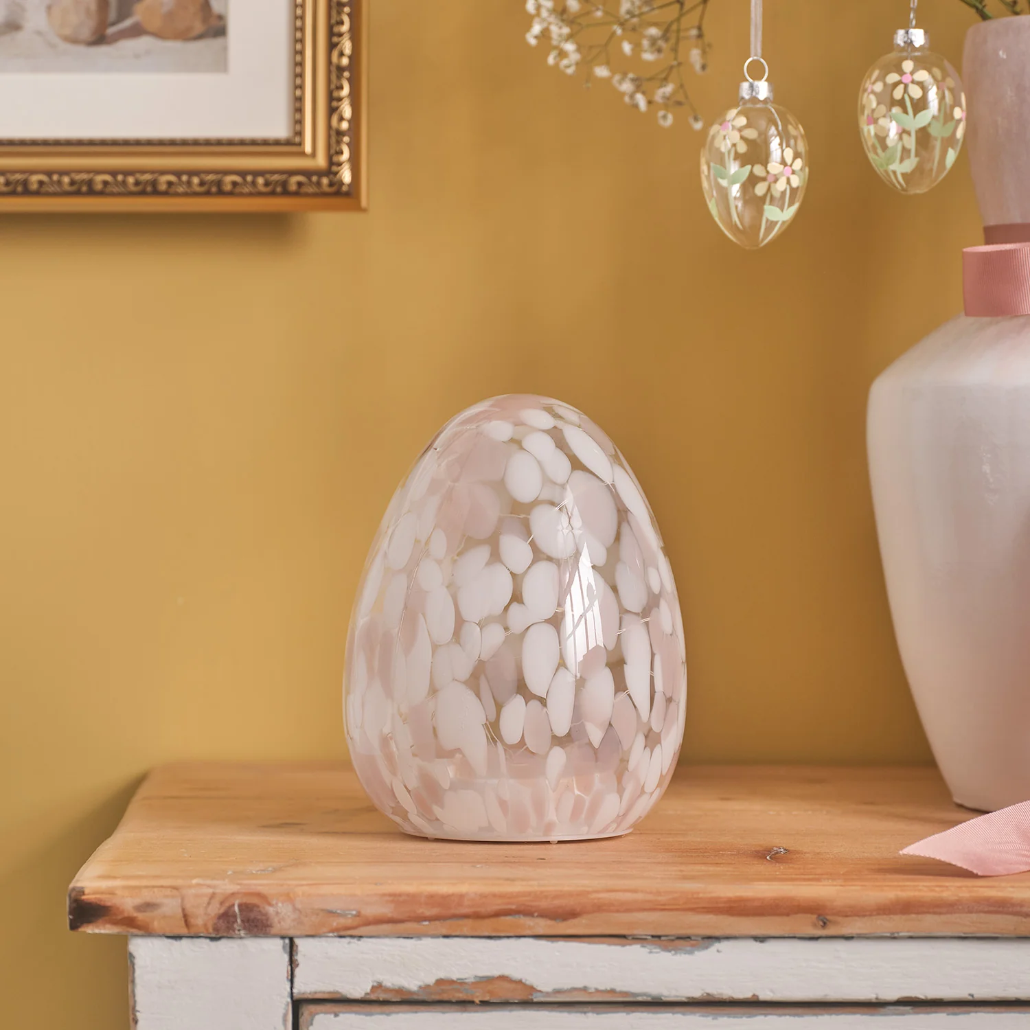 Blush Pink Confetti Glass Easter Egg Light - Image 7