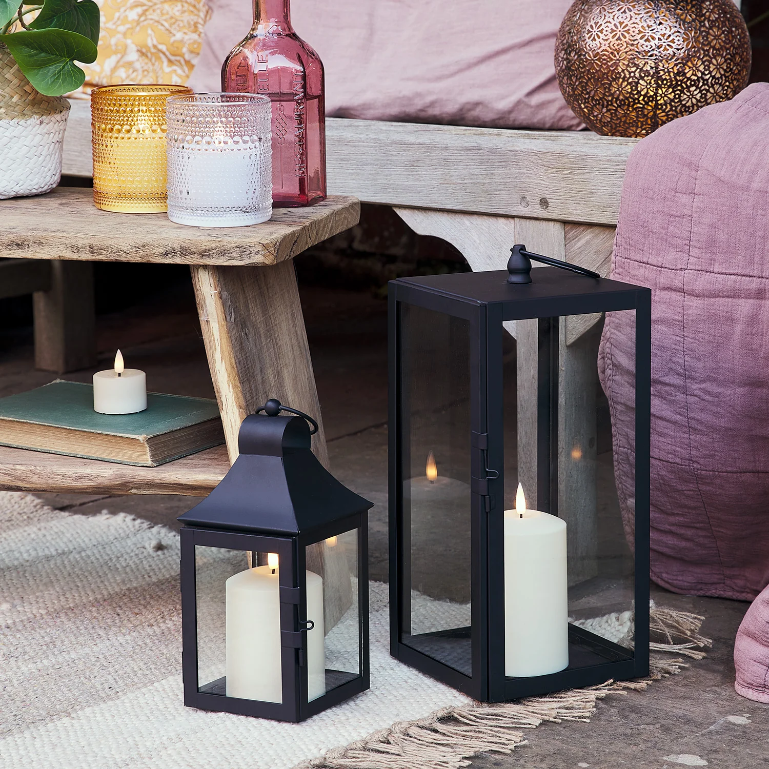 Bowen Black Garden Lantern with White TruGlow® Candle - Image 3