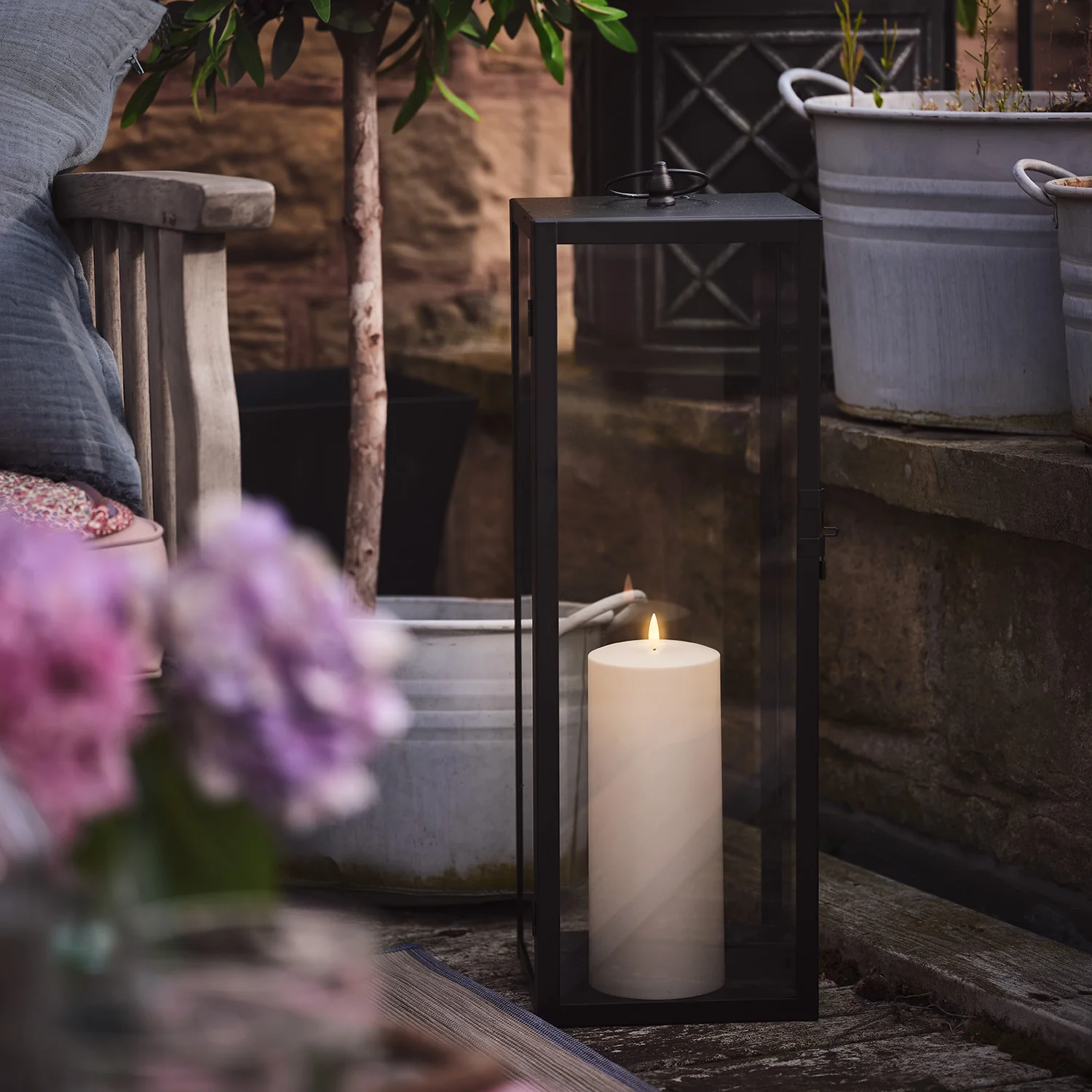 Bowen Extra Large Black Garden Lantern with TruGlow® Candle - Image 2