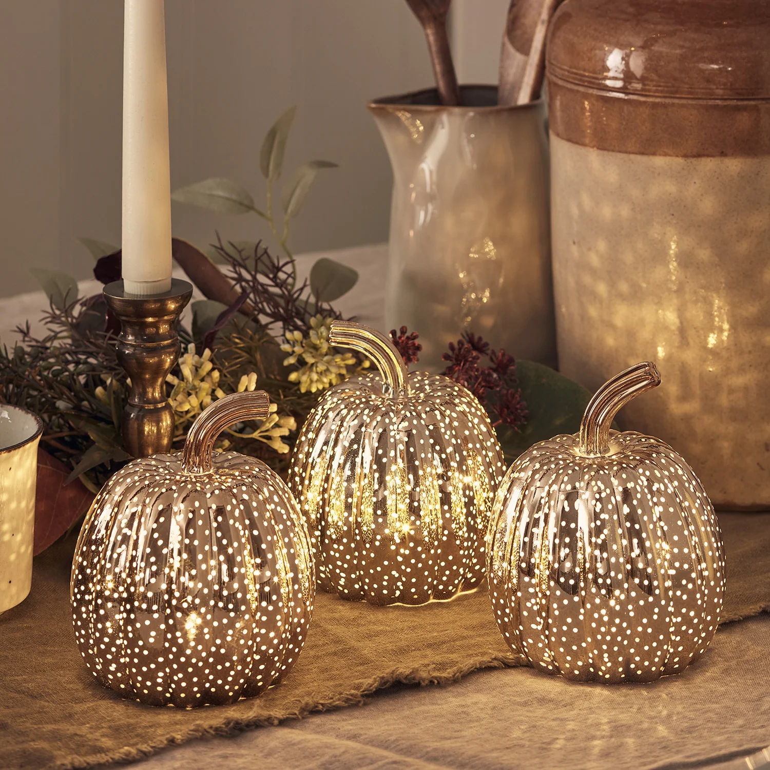 Brass Mottled Glass Pumpkin Trio - Image 2