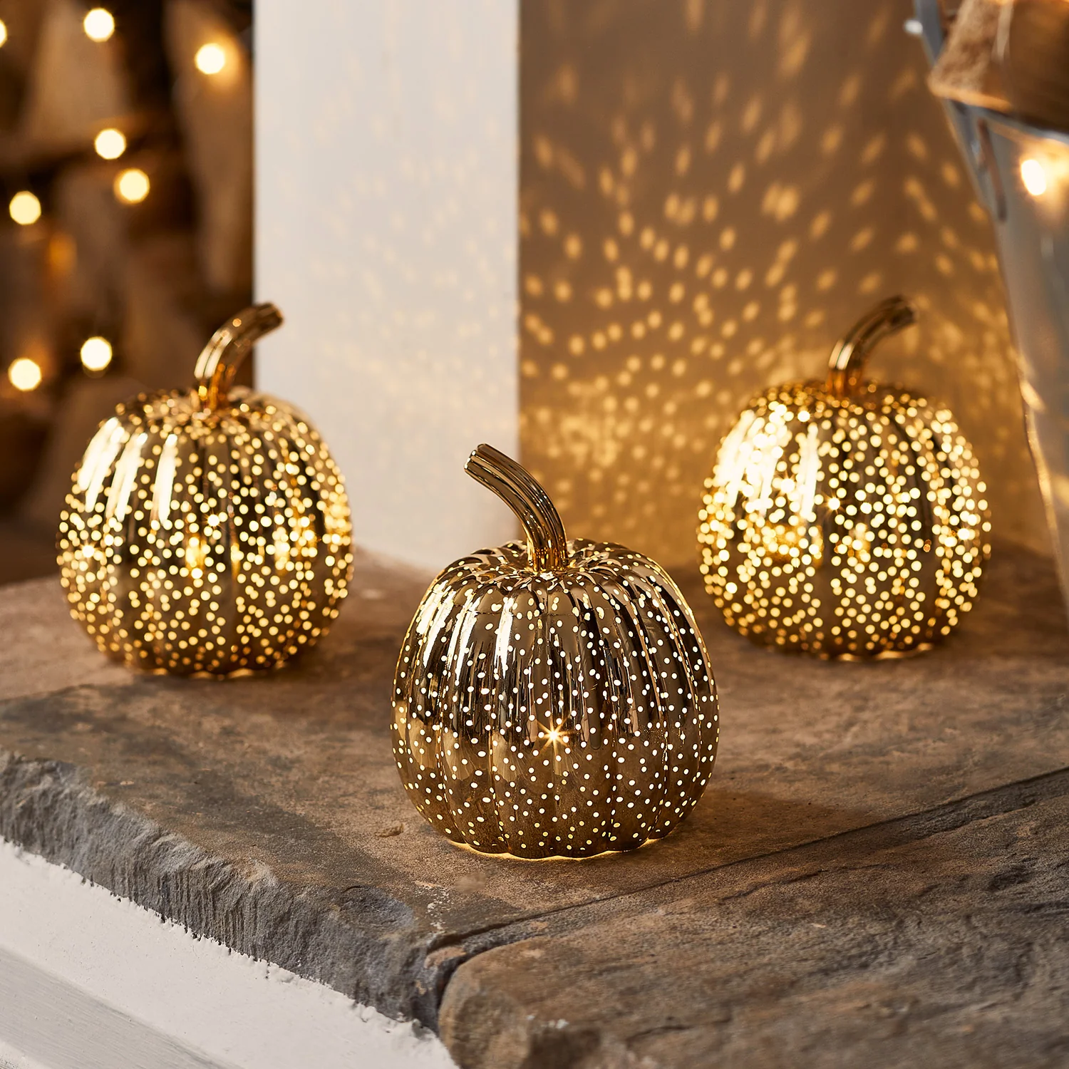 Brass Mottled Glass Pumpkin Trio - Image 3