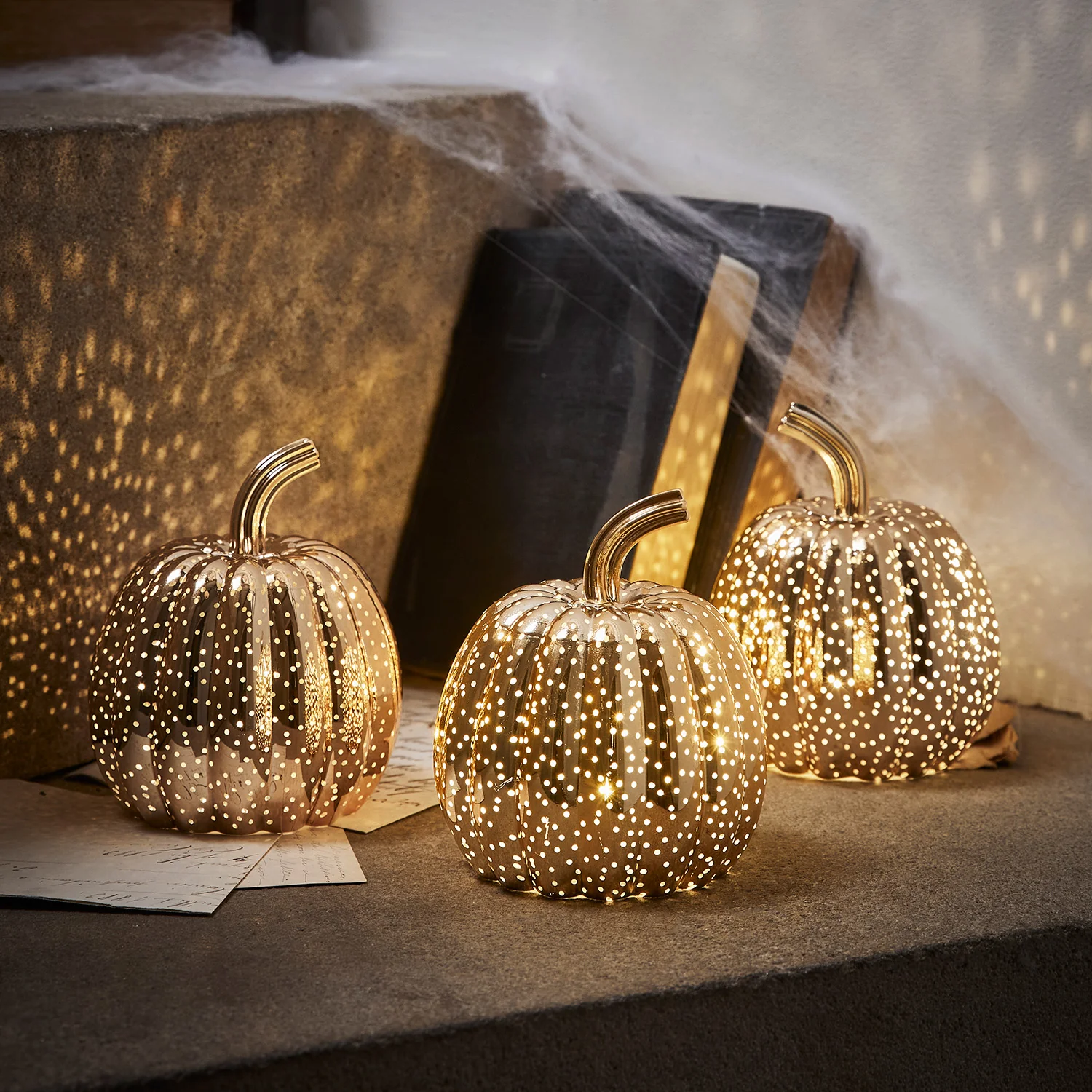Brass Mottled Glass Pumpkin Trio - Image 5