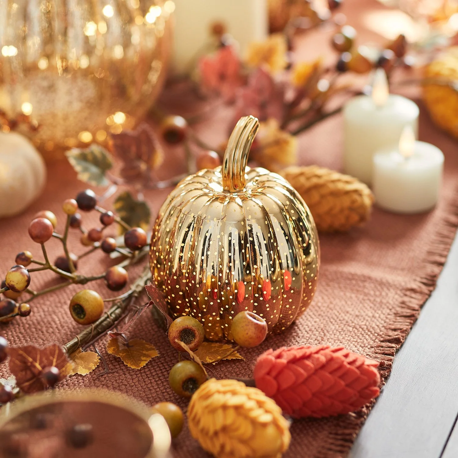 Brass Mottled Glass Pumpkin Trio - Image 6
