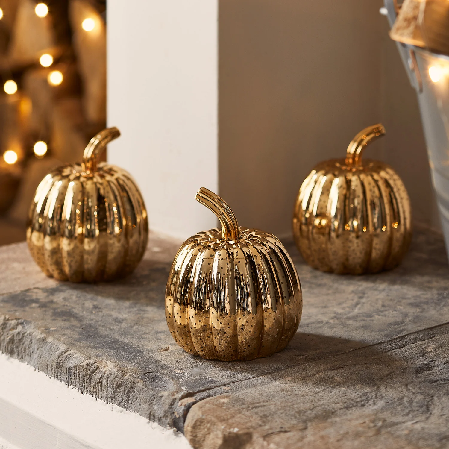 Brass Mottled Glass Pumpkin Trio - Image 7