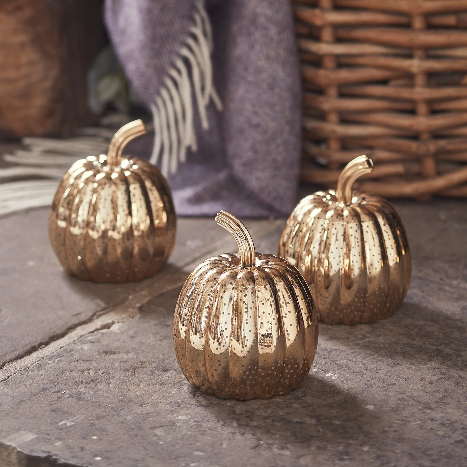 Brass Mottled Glass Pumpkin Trio - Image 8