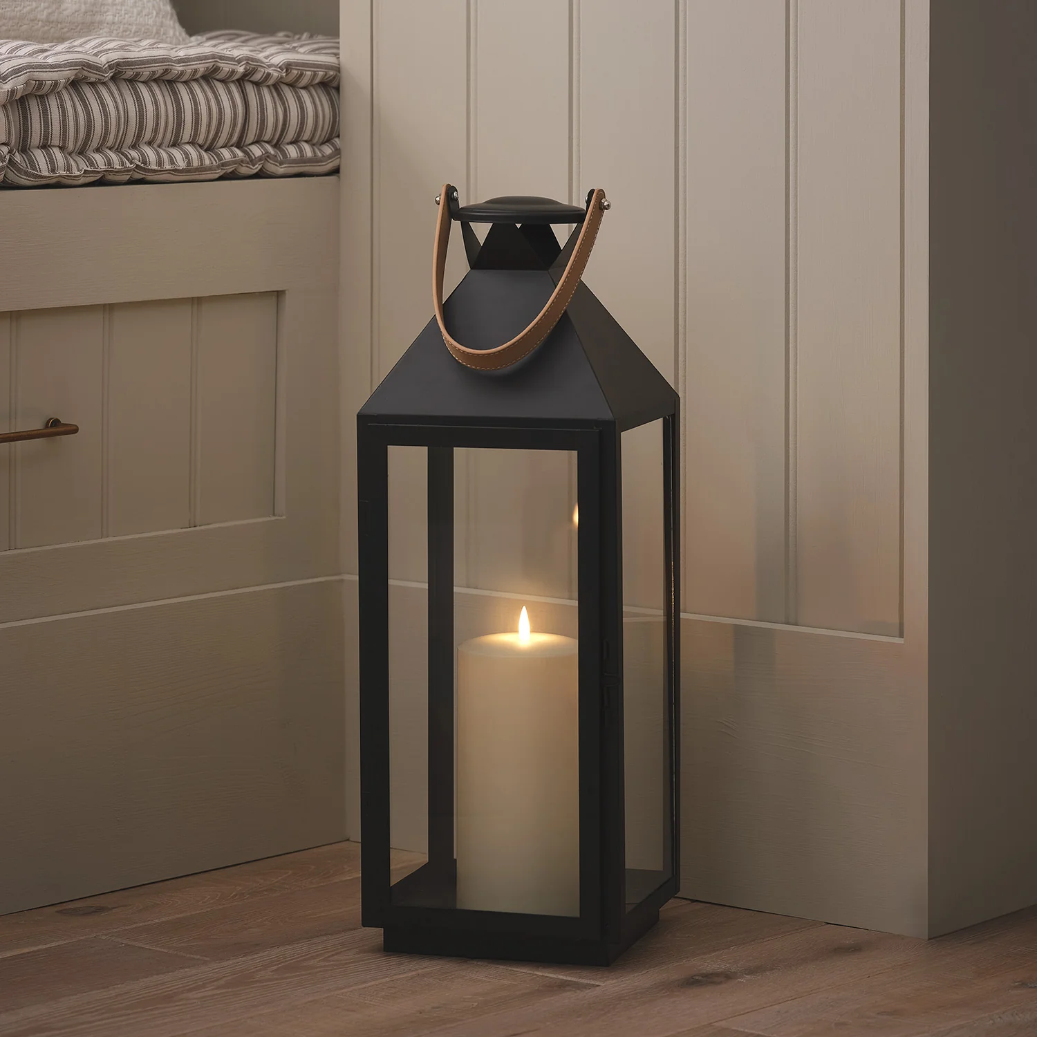 Brixham Large Leather Handle Lantern with TruGlow® Candle - Image 2