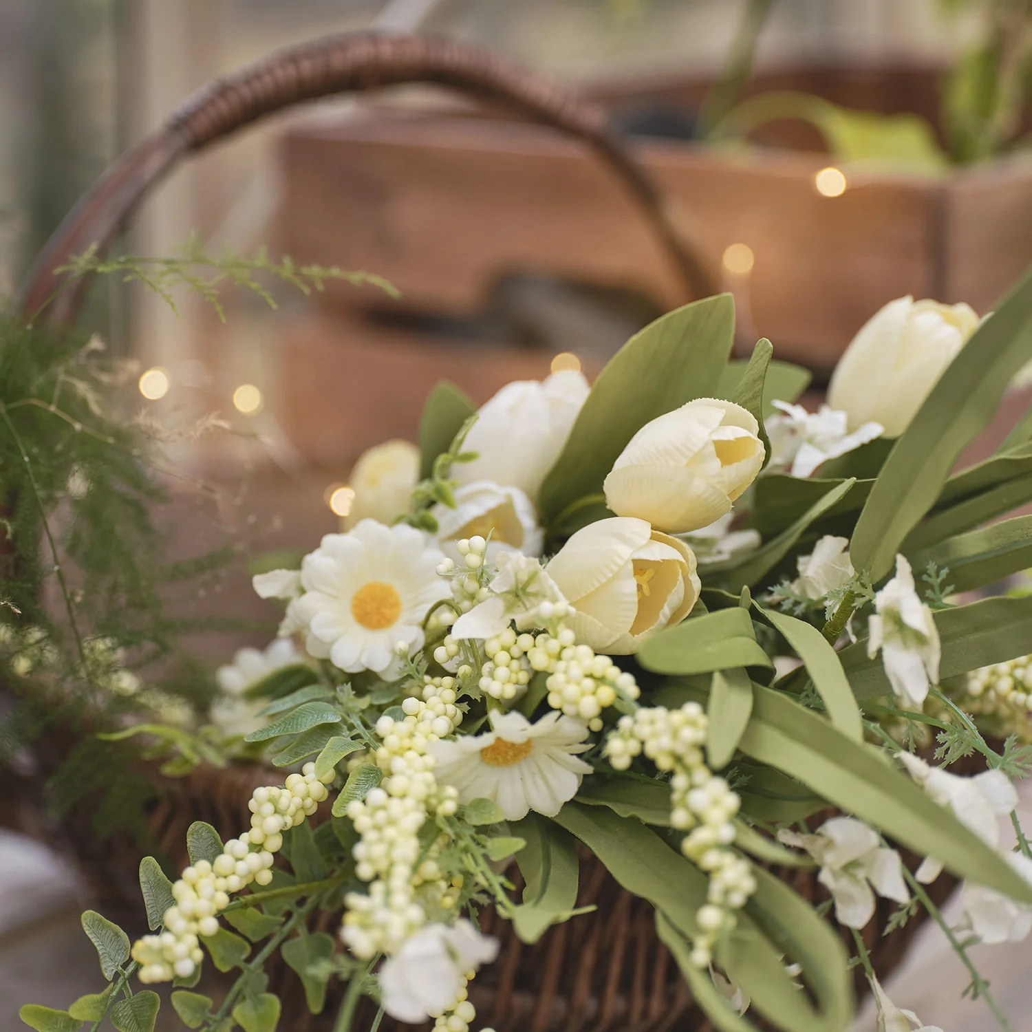 Butter Yellow Tulip & Daisy Artificial Bouquet - Image 2