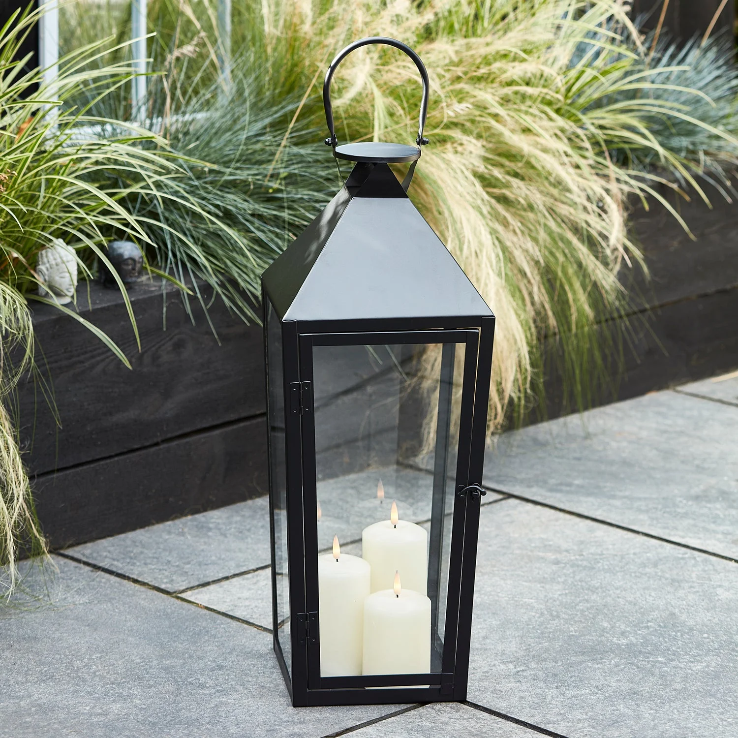 Cairns Large Black Garden Lantern with 3 TruGlow® Candles - Image 2
