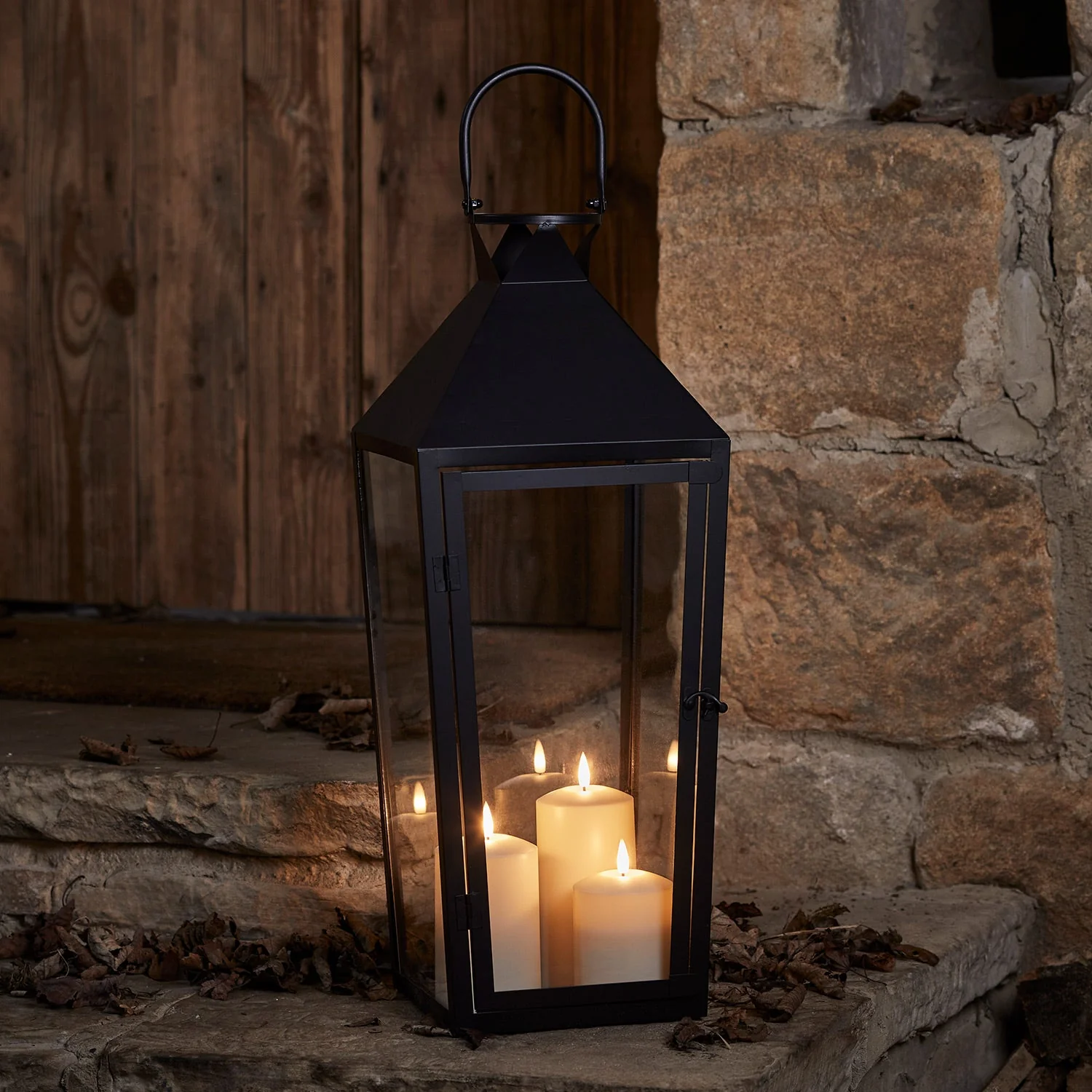 Cairns Large Black Garden Lantern with 3 TruGlow® Candles - Image 3