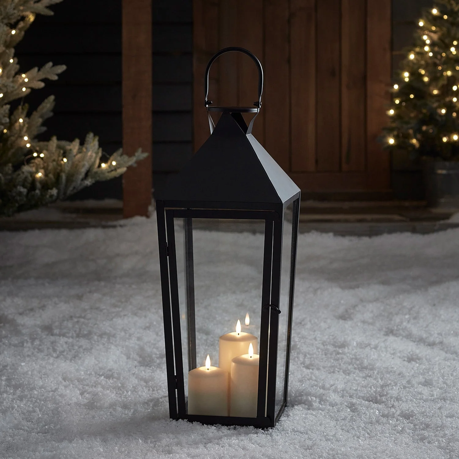 Cairns Large Black Garden Lantern with 3 TruGlow® Candles - Image 4