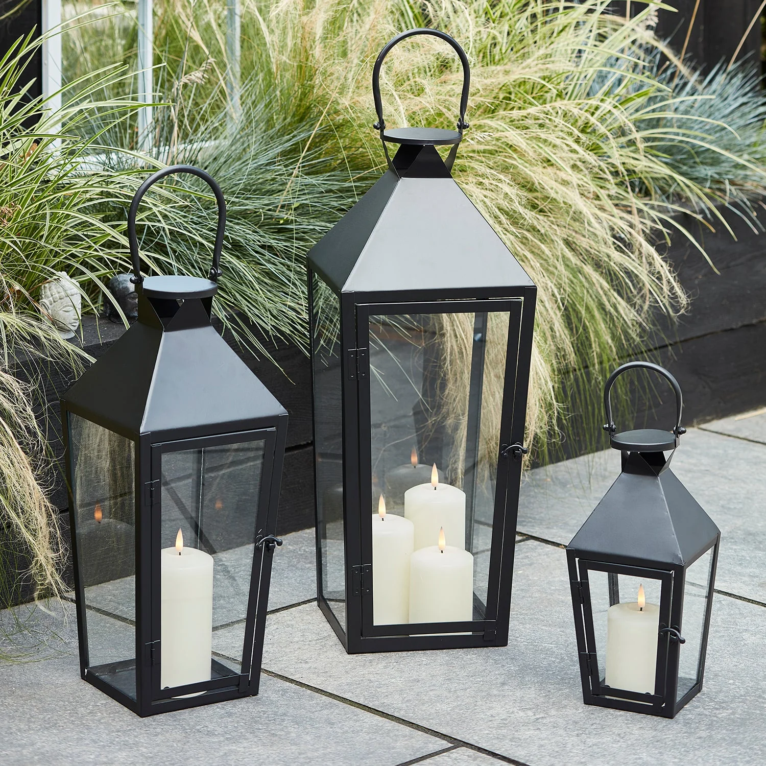 Cairns Large Black Garden Lantern with 3 TruGlow® Candles - Image 6