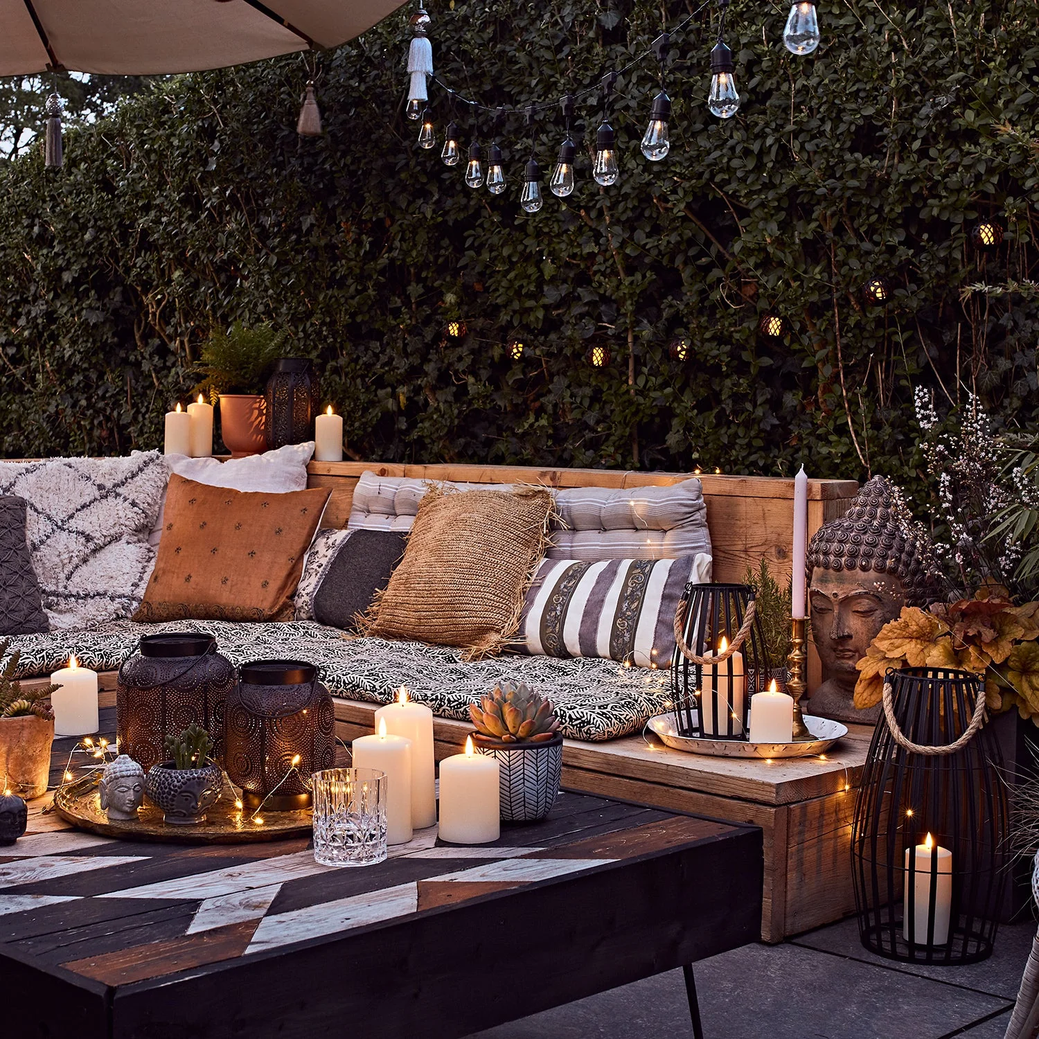 Canberra Large Slatted Outdoor Lantern with TruGlow® Candle - Image 3