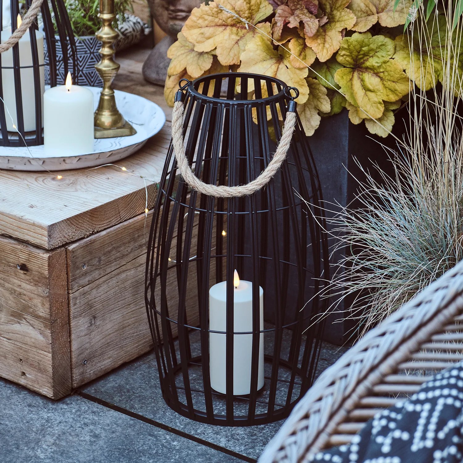Canberra Slatted Garden Lantern Duo with TruGlow® Candles - Image 4