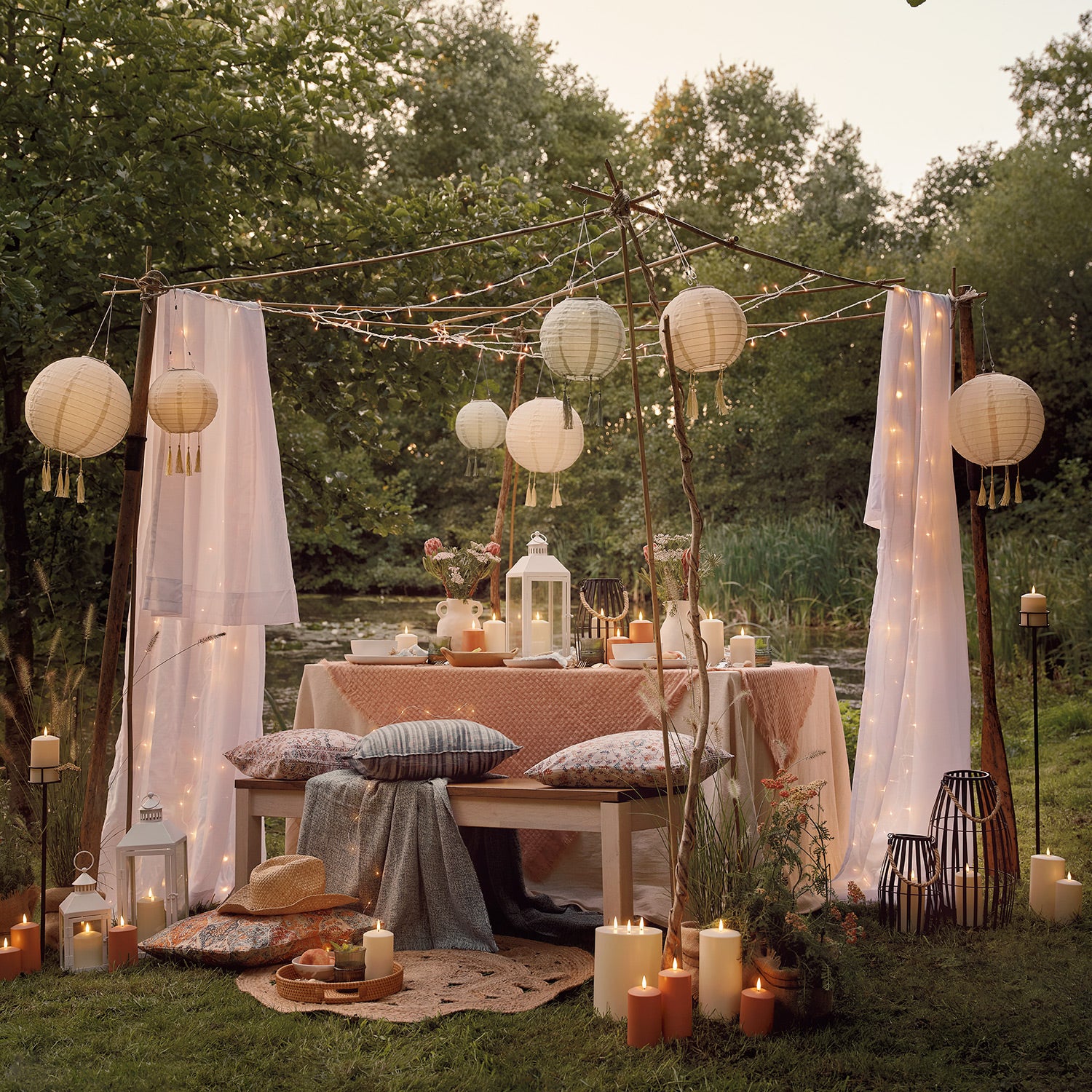 Canberra Slatted Garden Lantern Duo with TruGlow® Candles - Image 5
