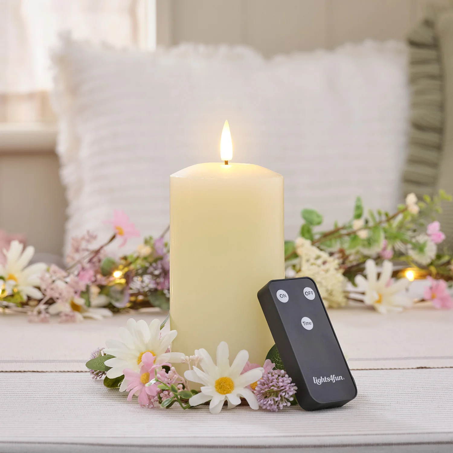 Daisy Dreams Wreath Candle Ring with 15cm TruGlow® LED Pillar Candle Bundle - Image 3
