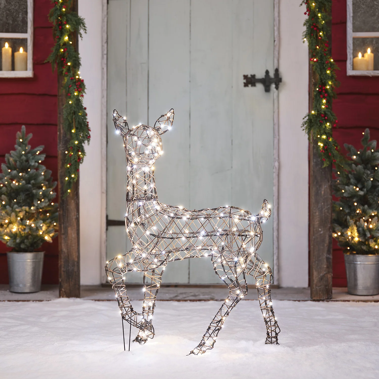 90cm Dual LED Studley Rattan Doe Light Up Reindeer - Image 6