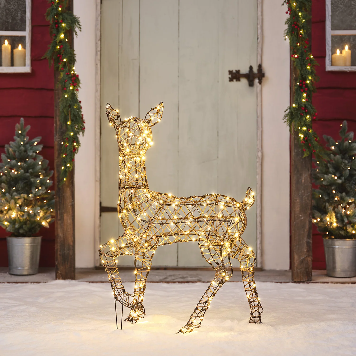 90cm Dual LED Studley Rattan Doe Light Up Reindeer - Image 7