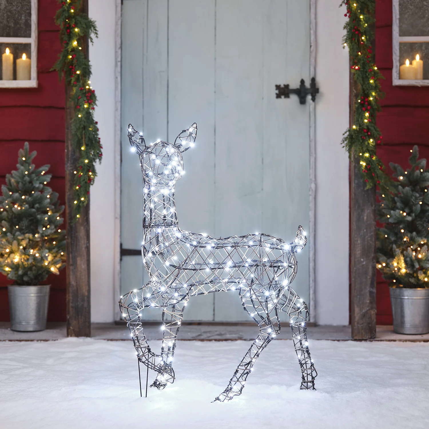 90cm Dual LED Studley Rattan Doe Light Up Reindeer - Image 8