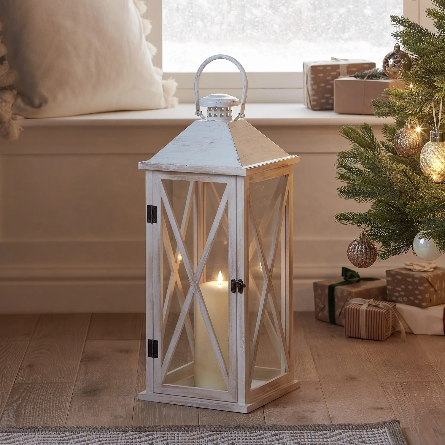 Folkestone Large Wooden Lantern with TruGlow® Candle - Image 3