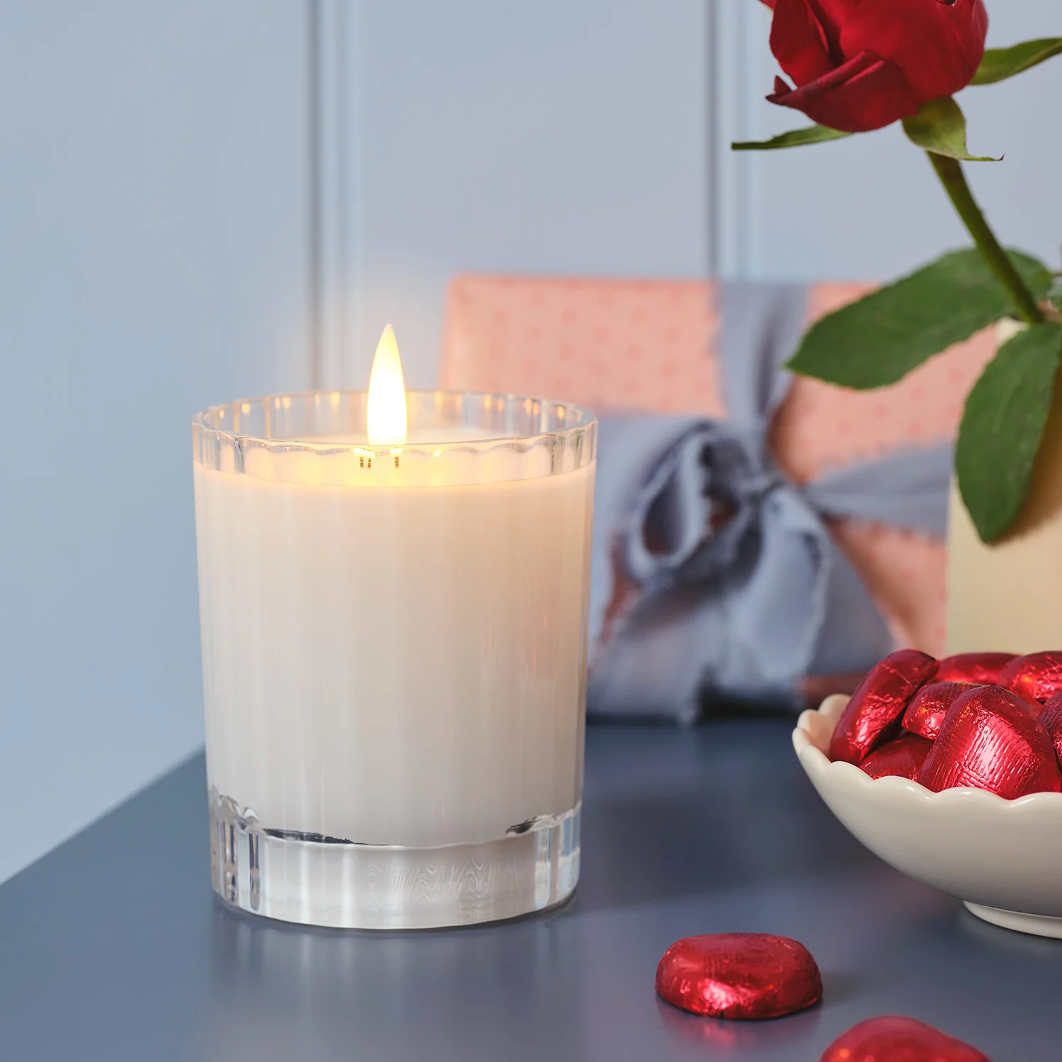 TruGlow® White LED Fluted Glass Candle with Remote Control - Image 3