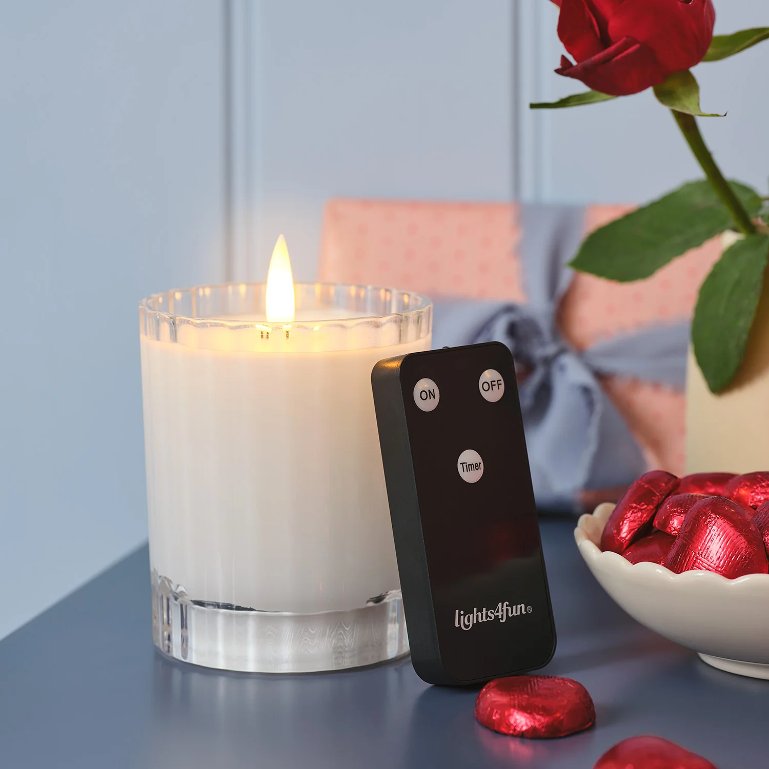 TruGlow® White LED Fluted Glass Candle with Remote Control - Image 4